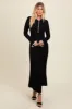 Black Ribbed Knit Collared Button Up Maxi Dress sold by Pinkblush