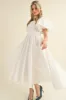 Off White Balloon Sleeve Pleated Midi Dress sold by Pinkblush