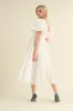 Off White Balloon Sleeve Pleated Midi Dress sold by Pinkblush