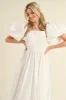 Off White Balloon Sleeve Pleated Midi Dress sold by Pinkblush