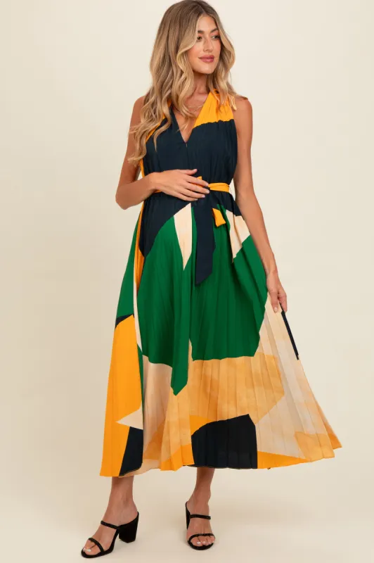 Multicolor V-Neck Satin Pleated Maternity Maxi Dress sold by Pinkblush