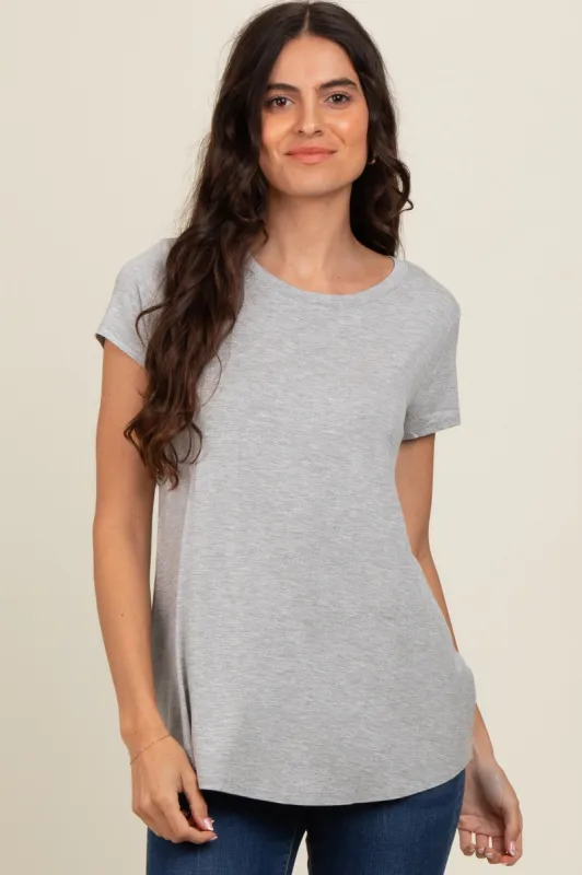 Heather Grey Basic Short Sleeve Top sold by Pinkblush