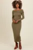 Olive Foldover Off Shoulder Long Sleeve Maternity Midi Dress sold by Pinkblush
