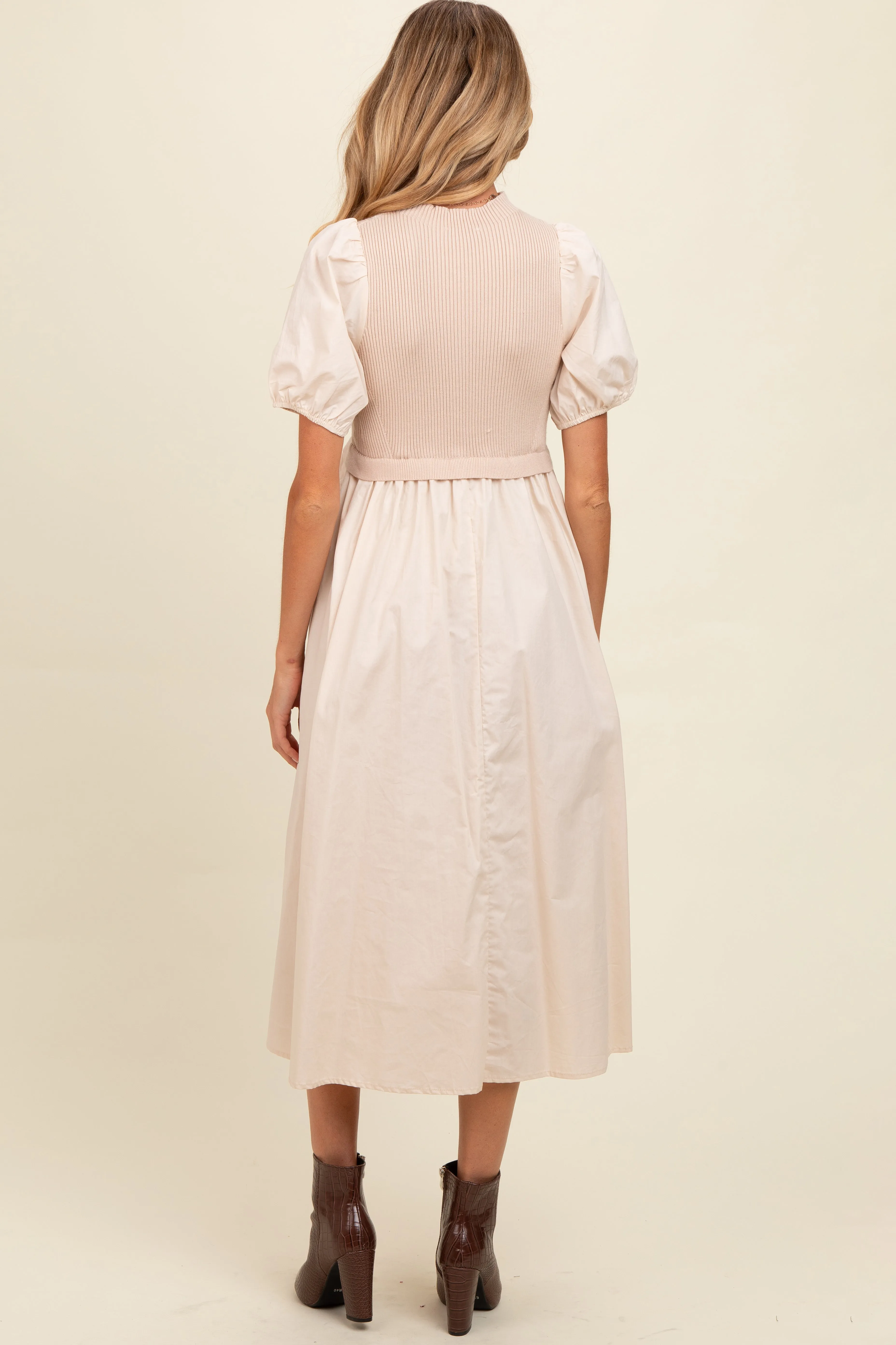 Cream Contrast Knit Bodice Maternity Midi Dress sold by Pinkblush product image thumbnail 3