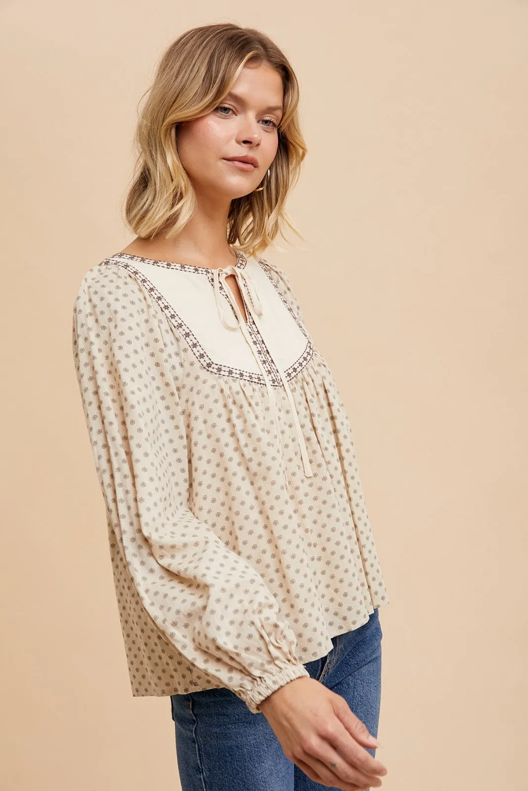 Natural Cotton Floral Peasant Blouse sold by Pinkblush product image thumbnail 2