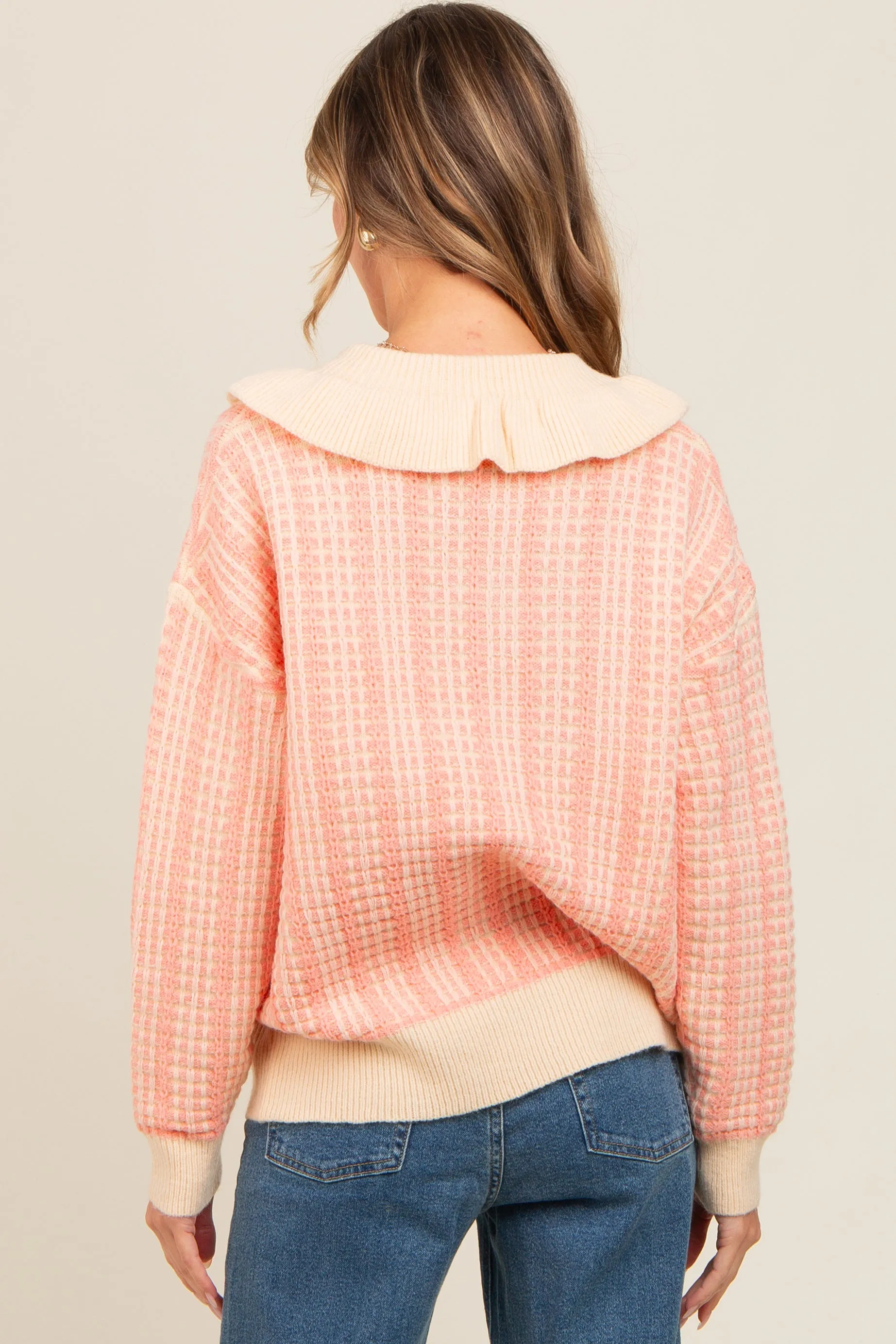 Salmon Ruffle Collar Button Up Waffle Knit Sweater sold by Pinkblush product image thumbnail 4