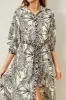 Black Tropical Print Button Down Shirt Dress sold by Pinkblush
