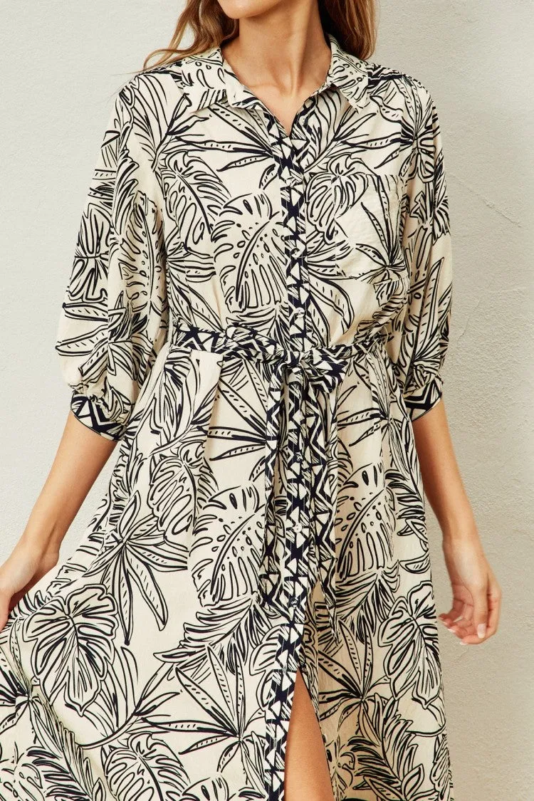 Black Tropical Print Button Down Shirt Dress sold by Pinkblush product image thumbnail 4