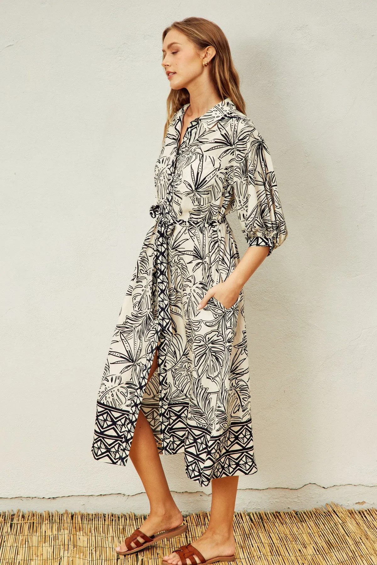 Black Tropical Print Button Down Shirt Dress sold by Pinkblush product image thumbnail 2