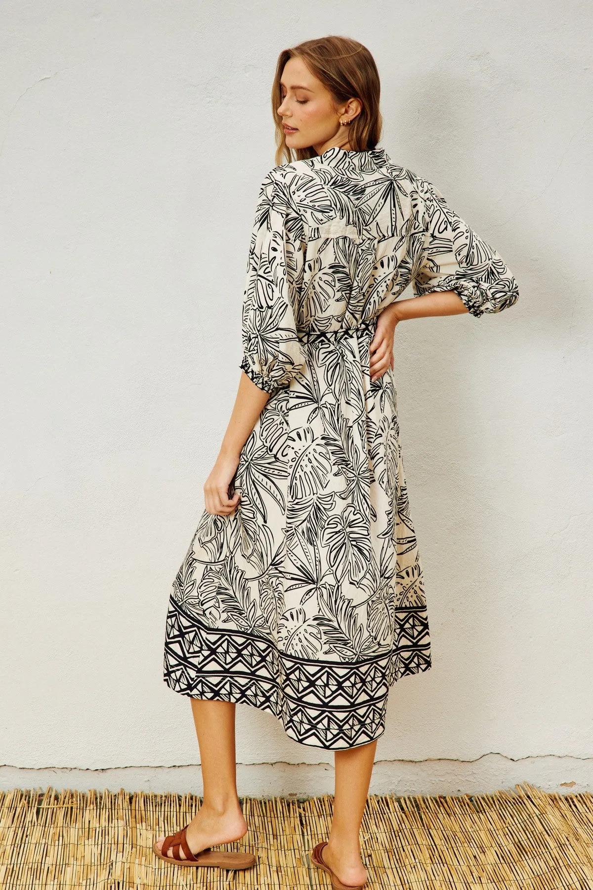Black Tropical Print Button Down Shirt Dress sold by Pinkblush product image thumbnail 3