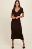 Brown Knit Twisted V-Neck Maxi Dress sold by Pinkblush