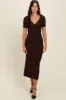 Brown Knit Twisted V-Neck Maxi Dress sold by Pinkblush