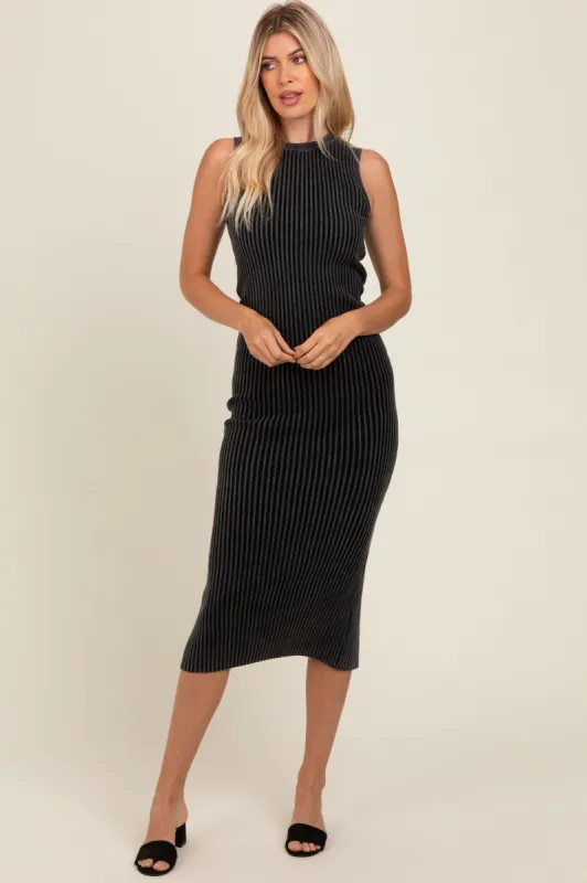 Charcoal Vintage Wash Ribbed Cutout Dress sold by Pinkblush