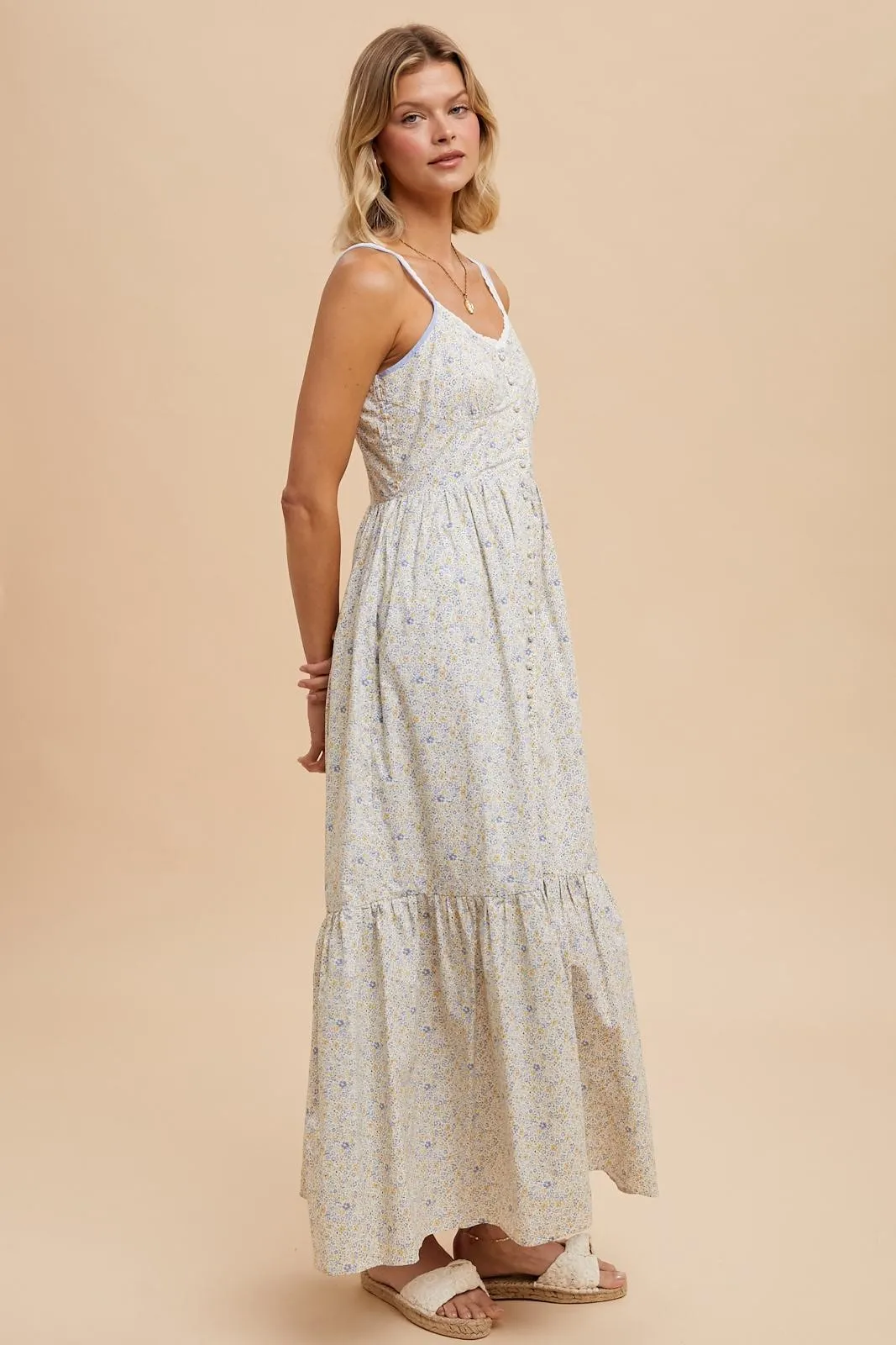 Daffodil Blue Multi Cotton Floral Button Down Maxi sold by Pinkblush product image thumbnail 3