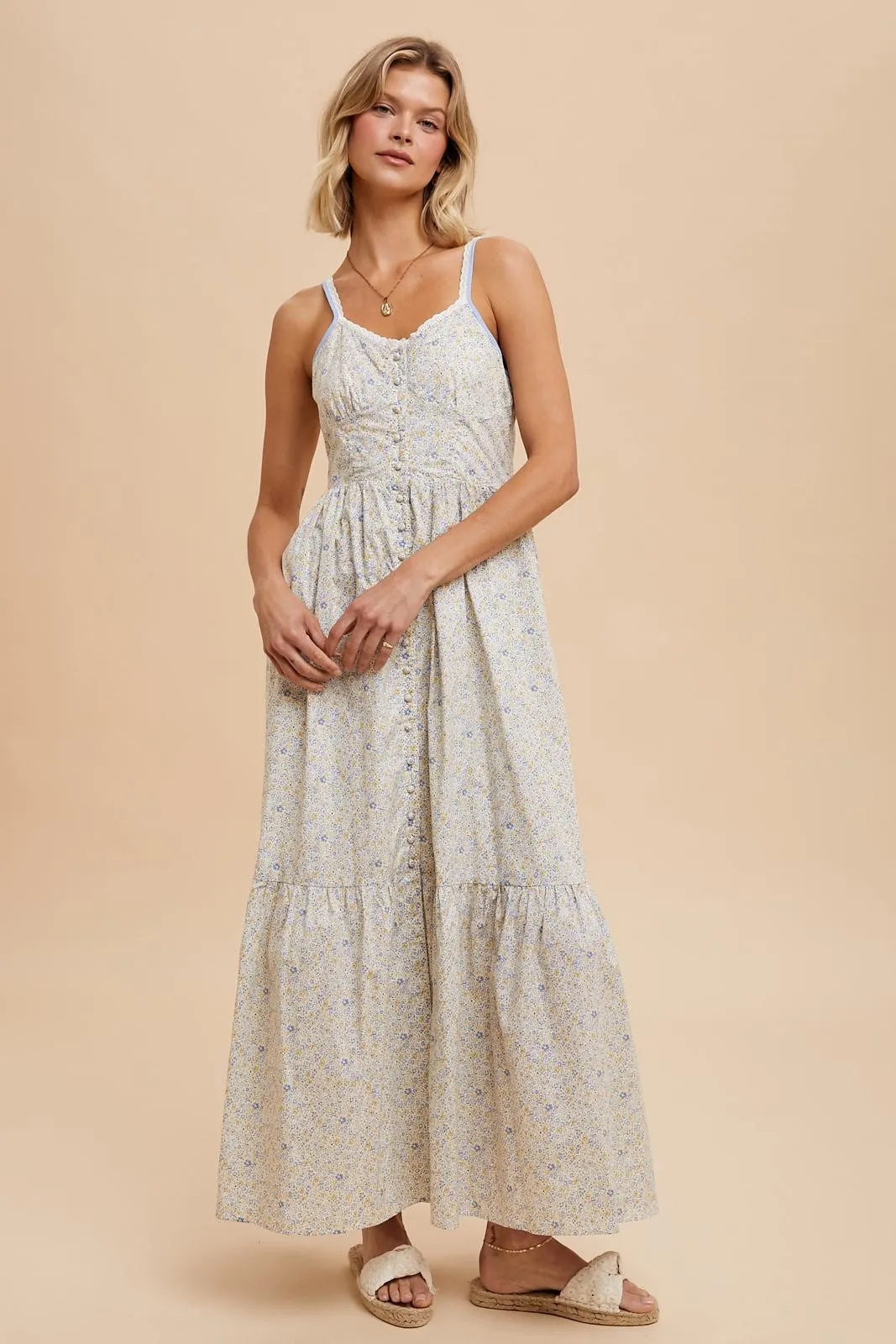 Daffodil Blue Multi Cotton Floral Button Down Maxi sold by Pinkblush product image thumbnail 2