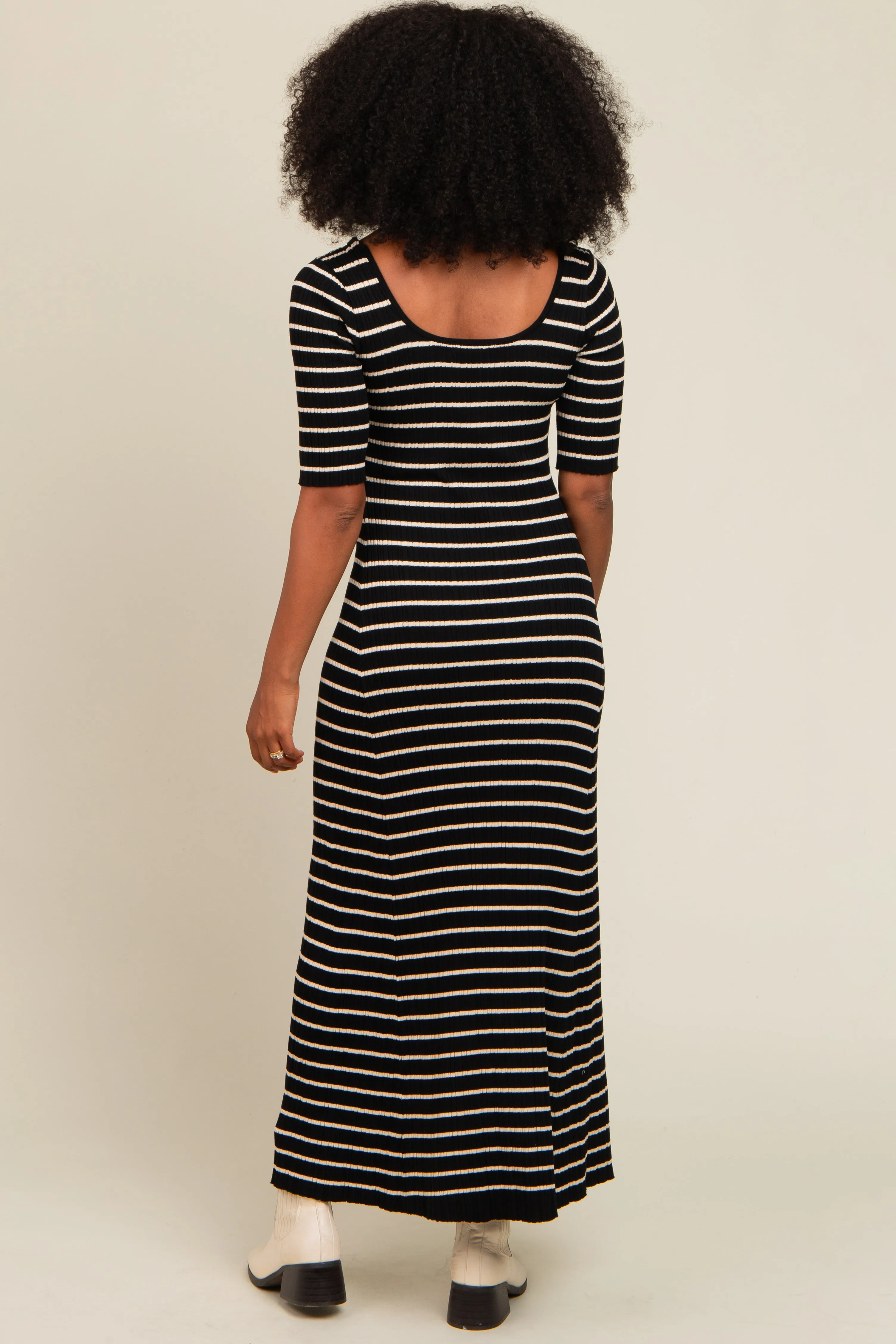 Black Striped Ribbed Short Sleeve Maxi Dress sold by Pinkblush product image thumbnail 4