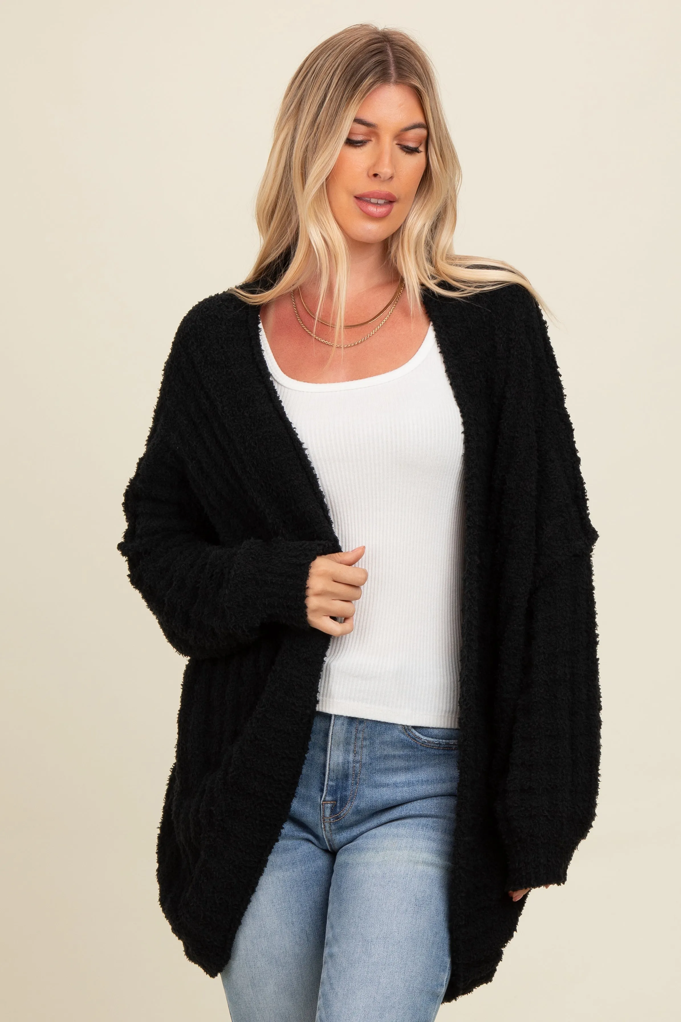 Black Chunky Knit Dolman Cardigan sold by Pinkblush