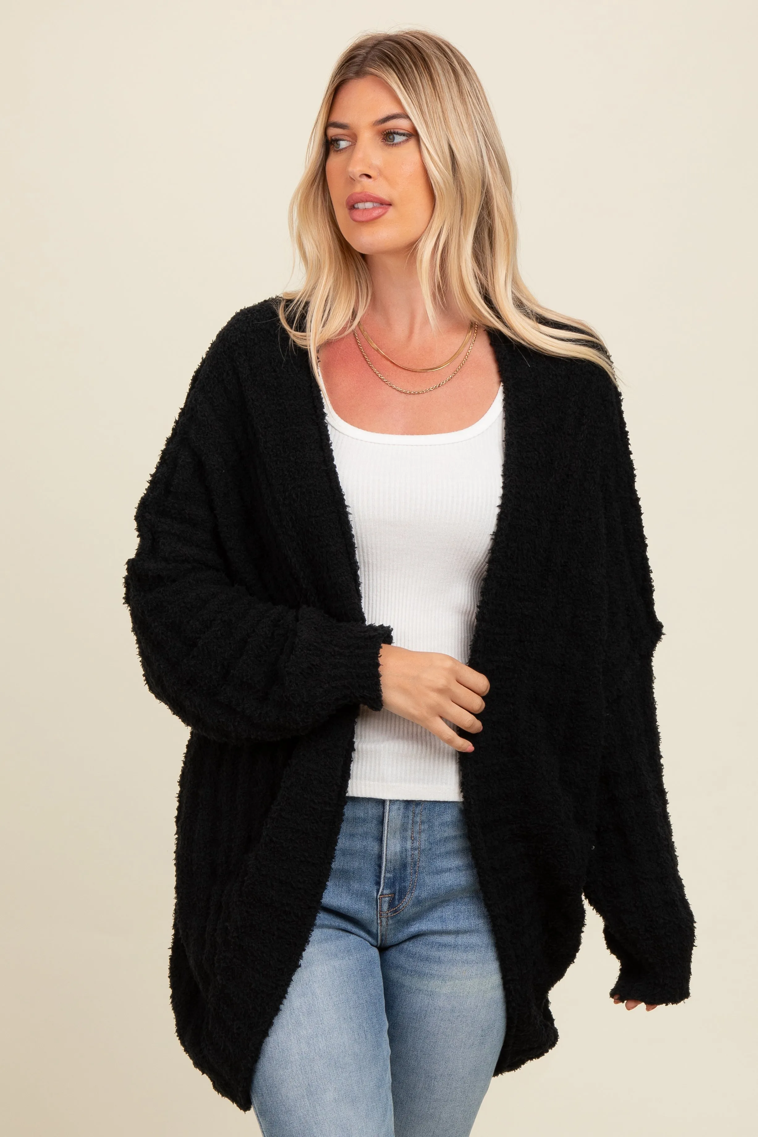 Black Chunky Knit Dolman Cardigan sold by Pinkblush product image thumbnail 2