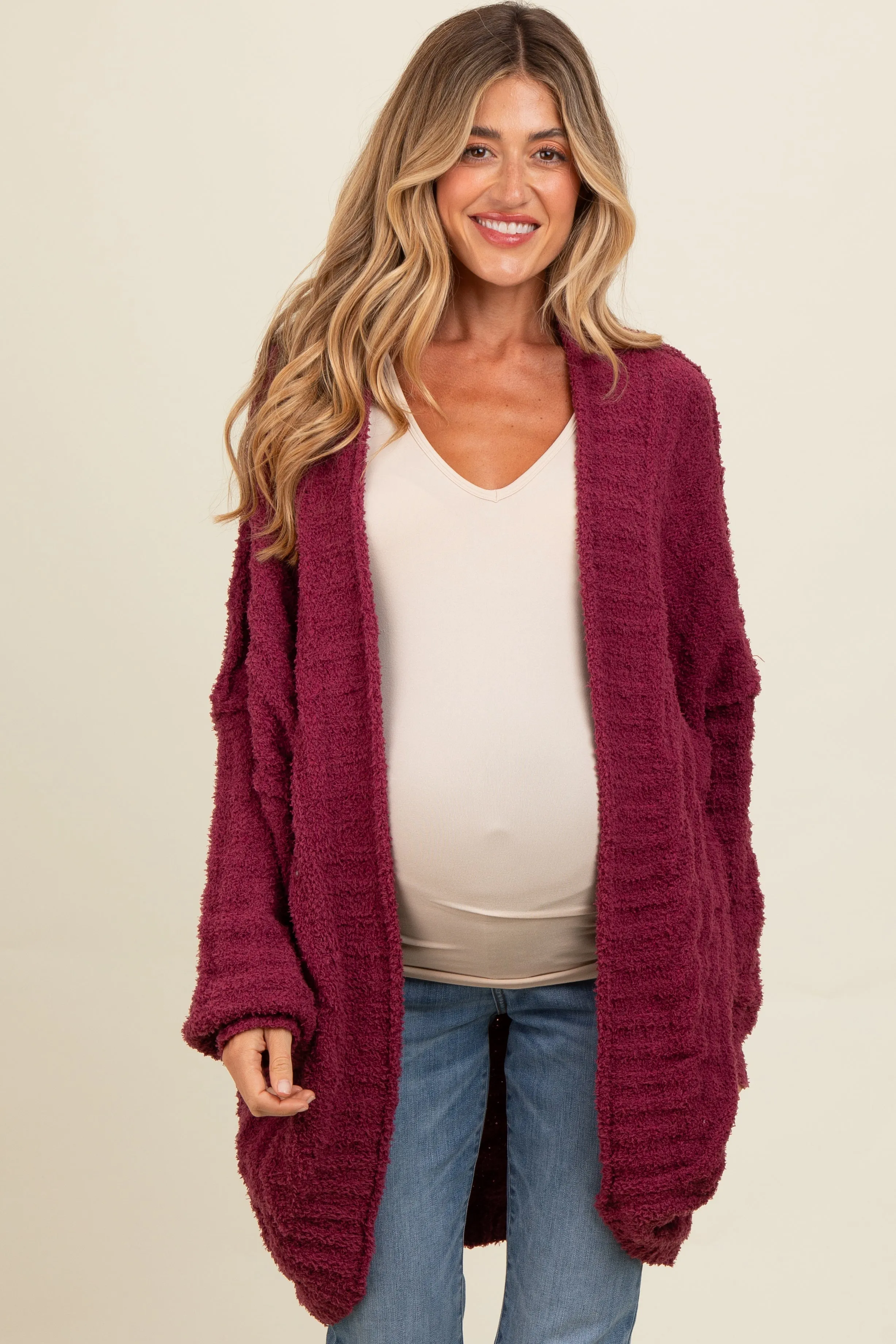 Burgundy Chunky Knit Dolman Maternity Cardigan sold by Pinkblush