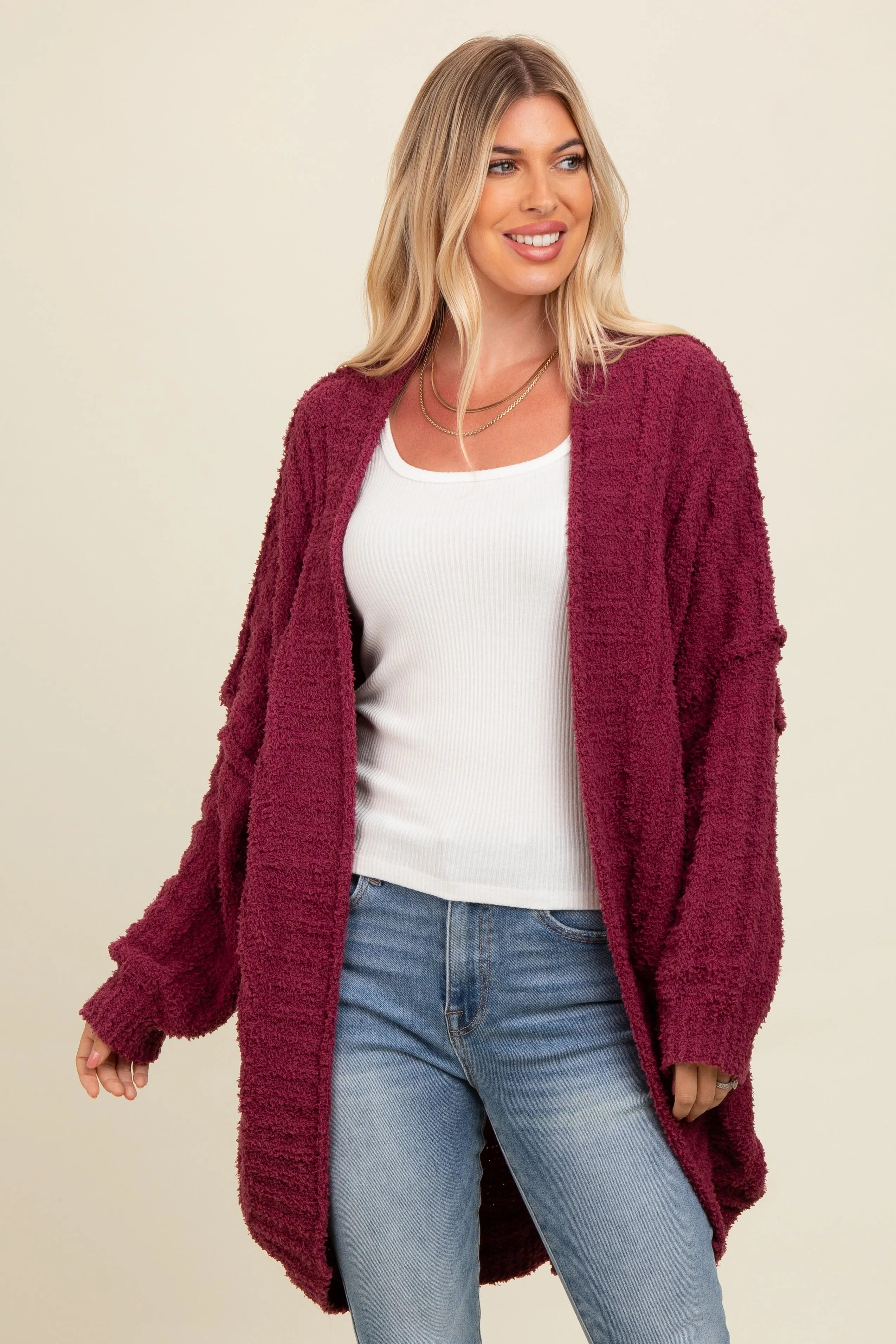 Burgundy Chunky Knit Dolman Maternity Cardigan sold by Pinkblush product image thumbnail 5