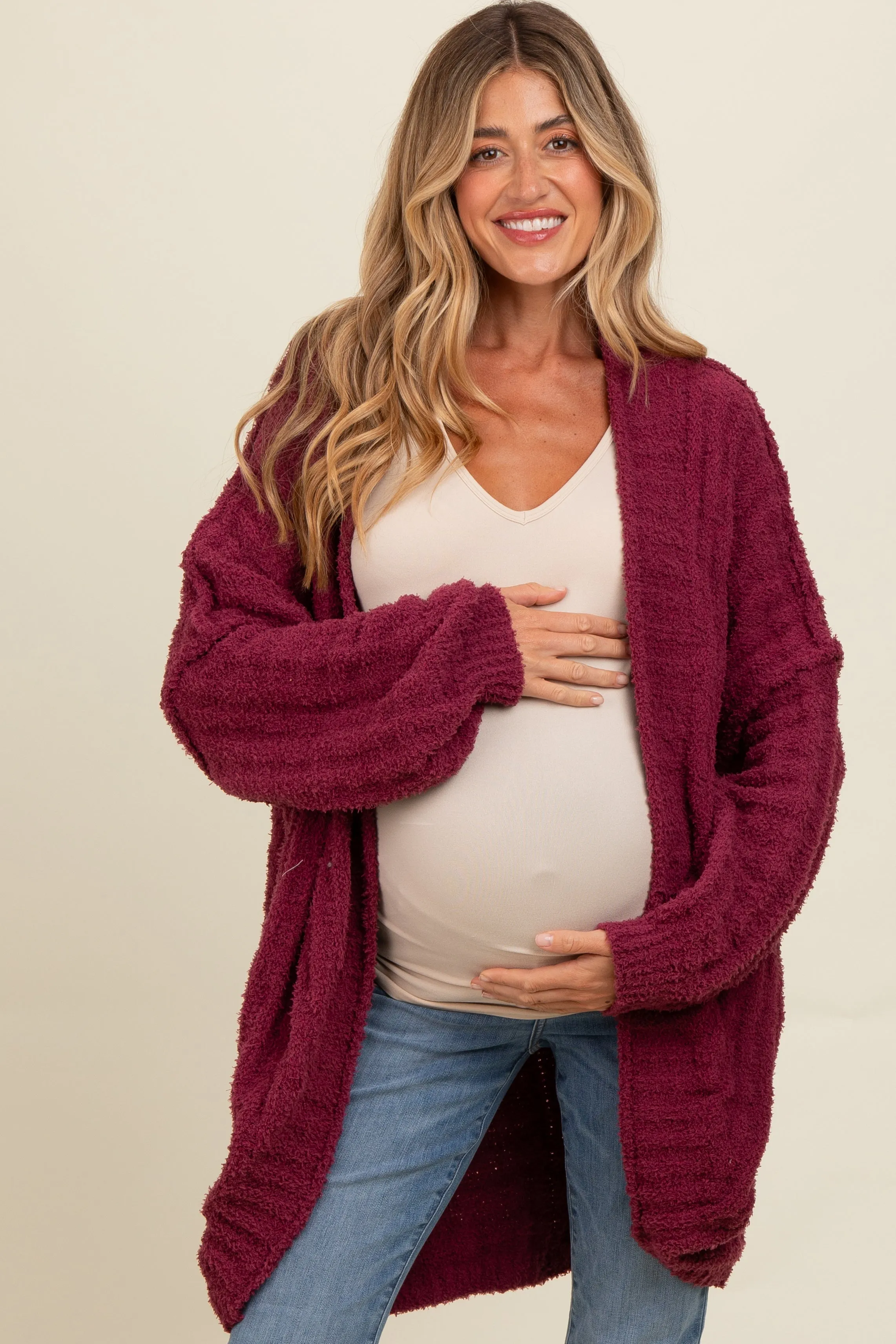 Burgundy Chunky Knit Dolman Maternity Cardigan sold by Pinkblush product image thumbnail 2