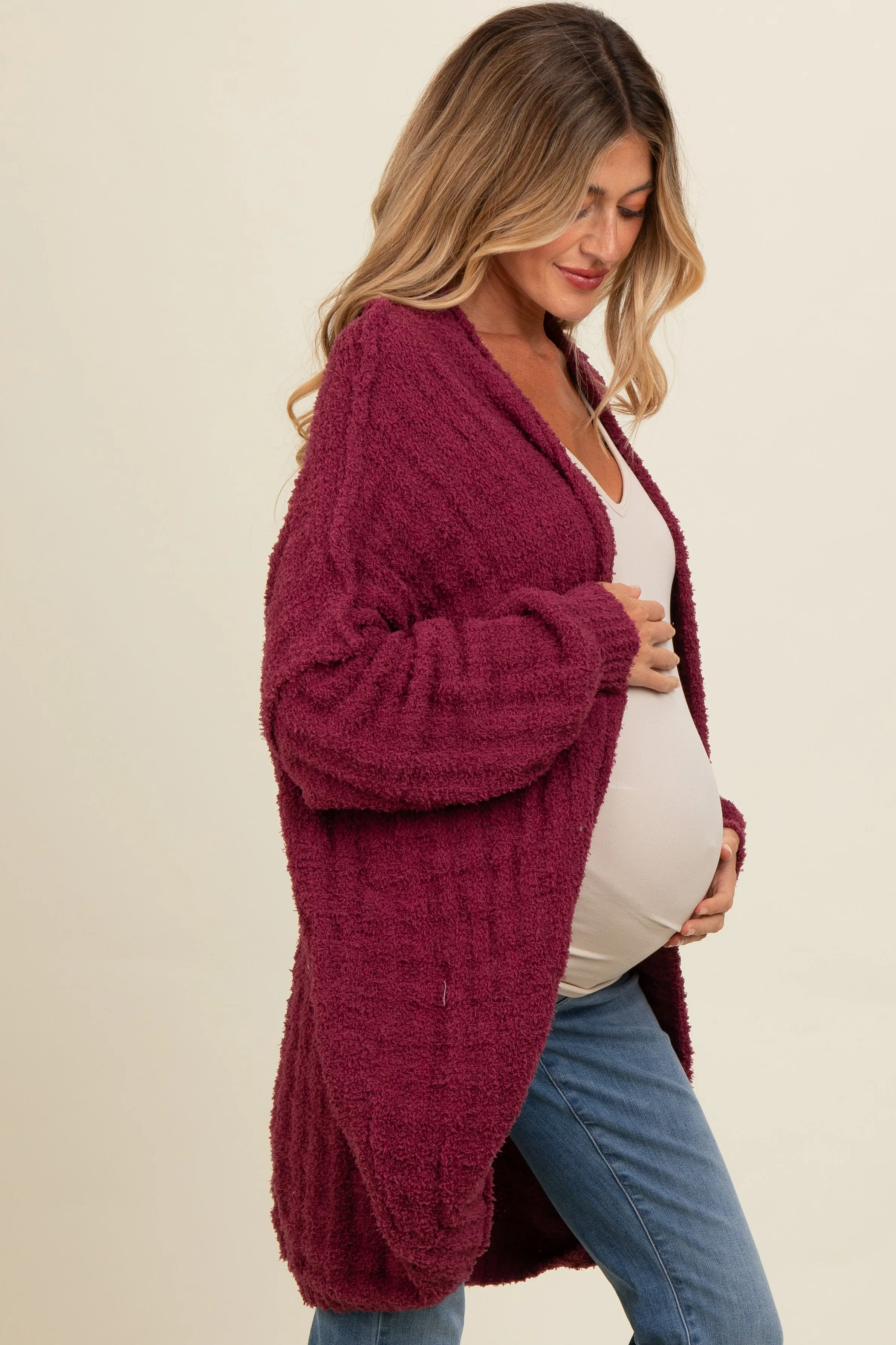 Burgundy Chunky Knit Dolman Maternity Cardigan sold by Pinkblush product image thumbnail 3