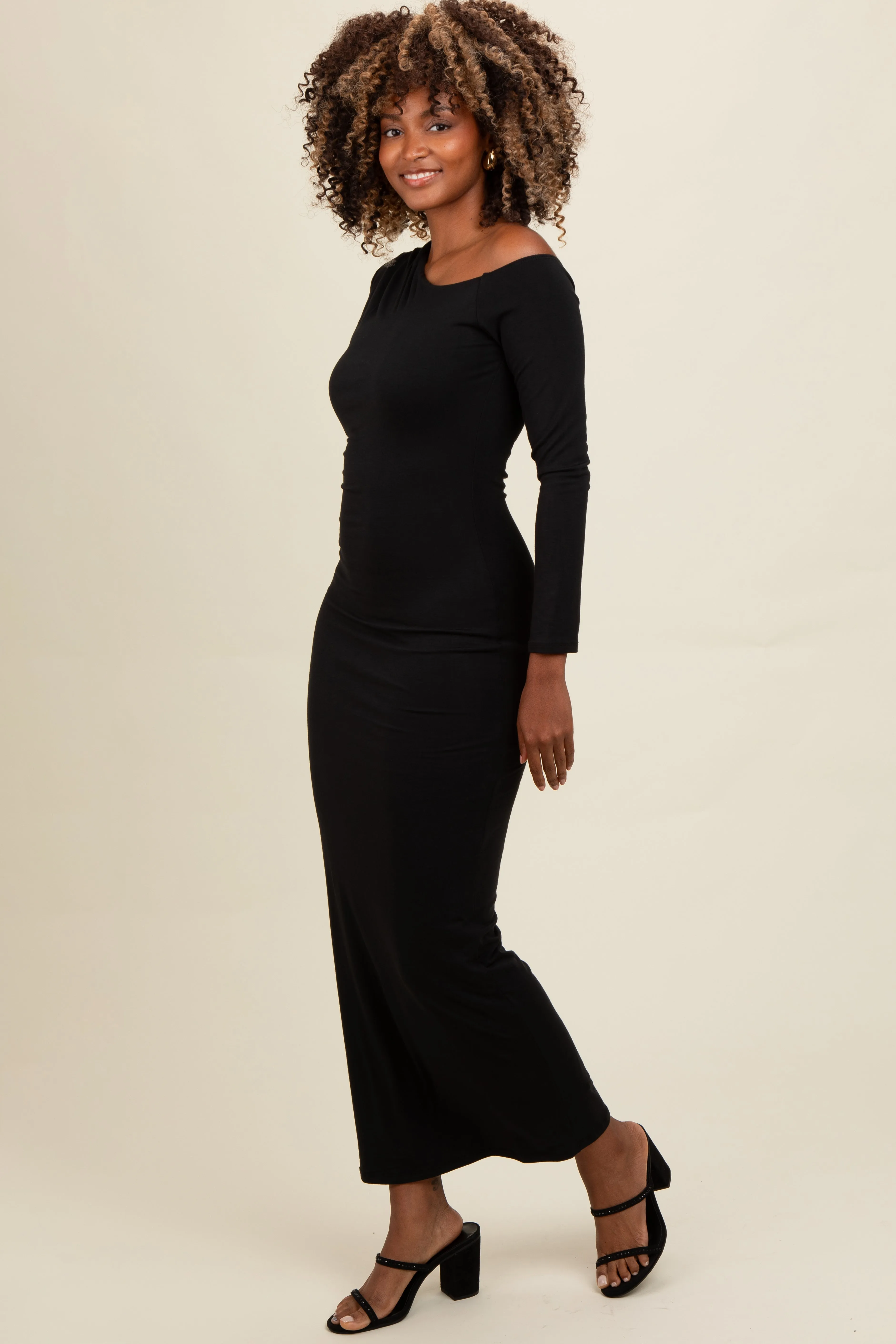 Black One Shoulder Long Sleeve Midi Dress sold by Pinkblush product image thumbnail 2