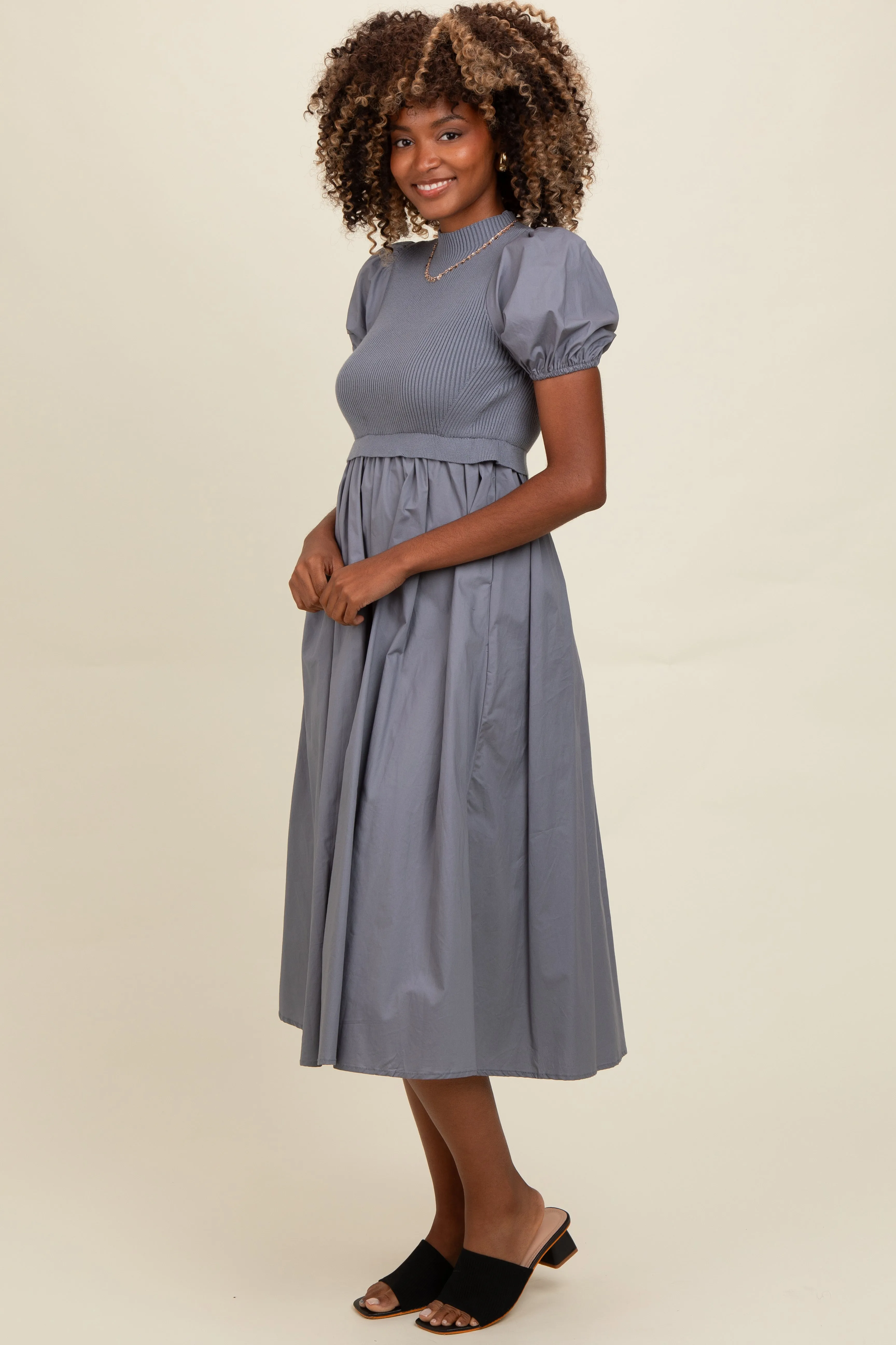 Blue Contrast Knit Bodice Midi Dress sold by Pinkblush product image thumbnail 2
