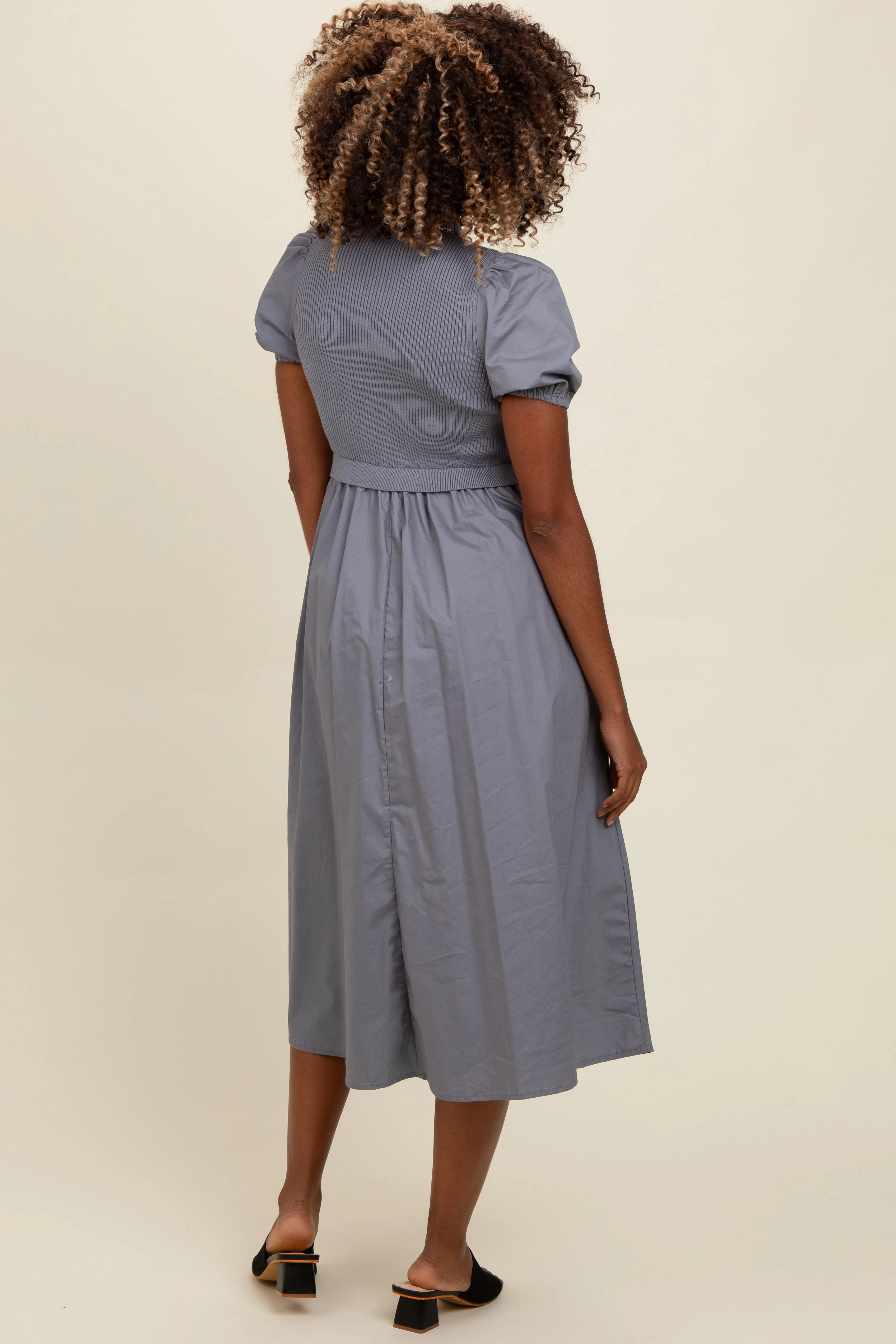 Blue Contrast Knit Bodice Midi Dress sold by Pinkblush product image thumbnail 3