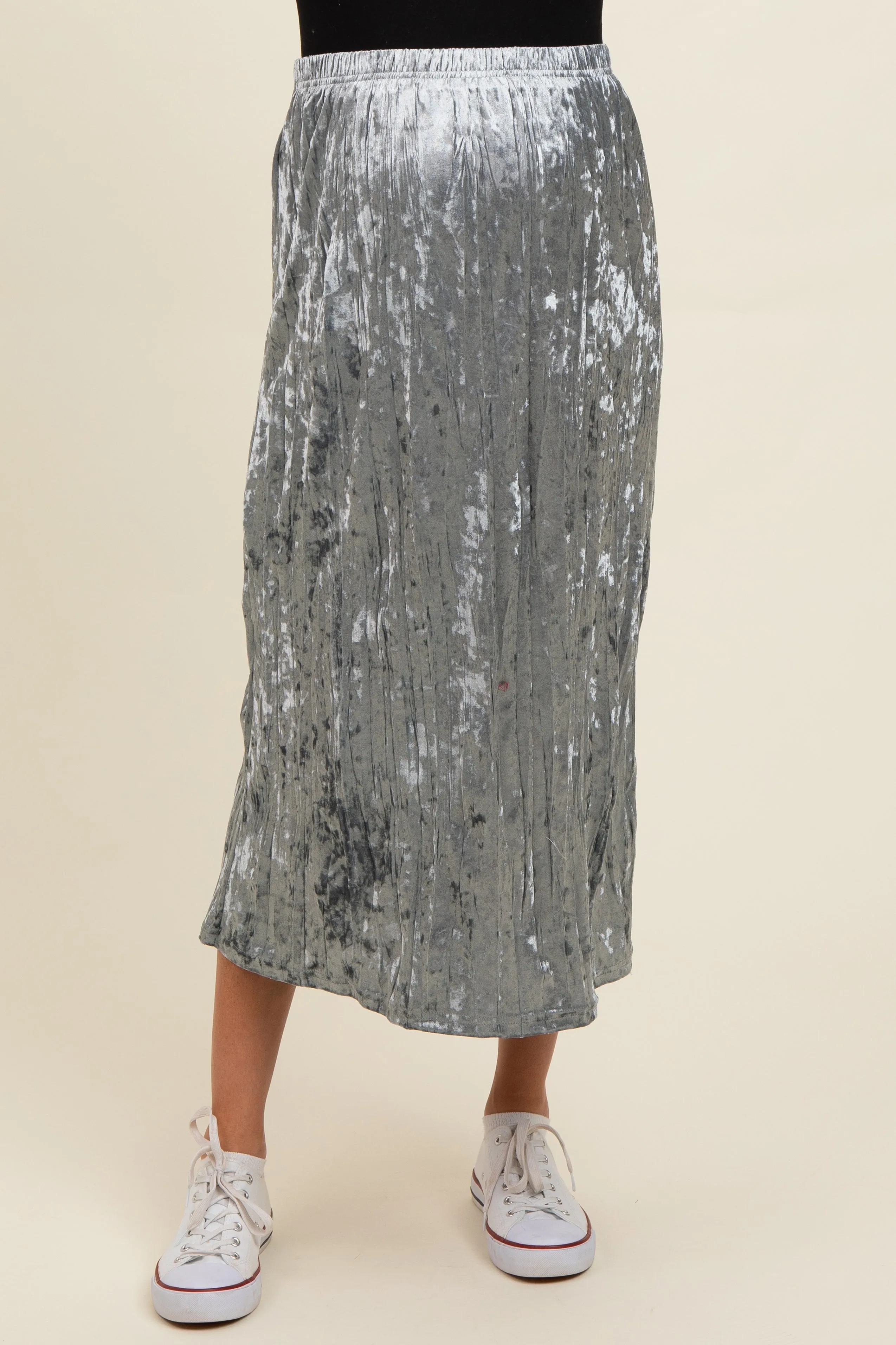 Blue Velvet Crinkled Maternity Midi Skirt sold by Pinkblush product image thumbnail 3