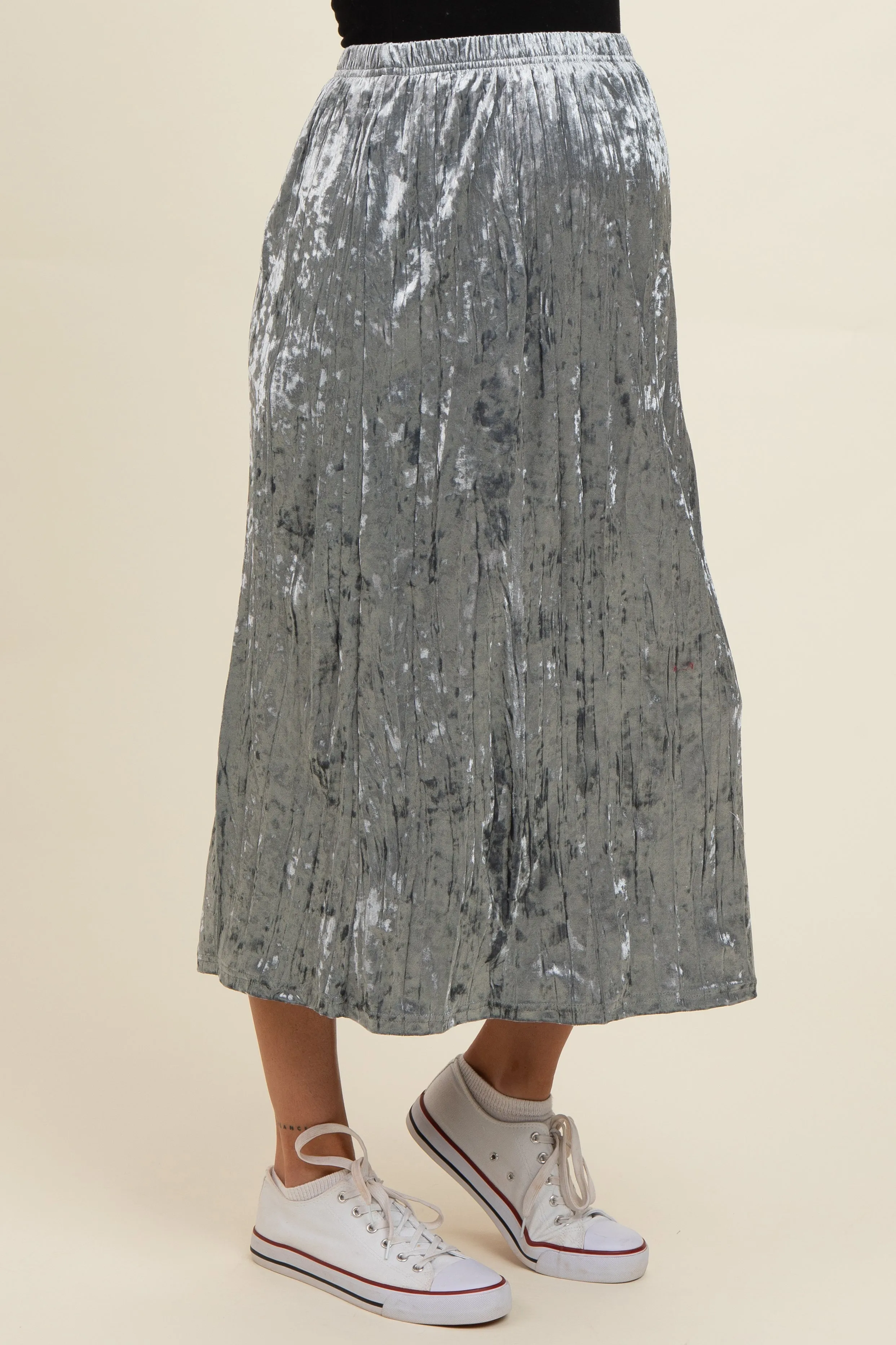 Blue Velvet Crinkled Maternity Midi Skirt sold by Pinkblush product image thumbnail 4