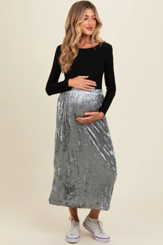 Blue Velvet Crinkled Maternity Midi Skirt sold by Pinkblush