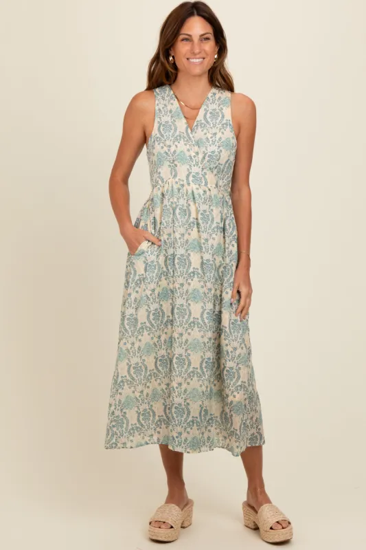 Blue Floral Damask Wrap Midi Dress sold by Pinkblush
