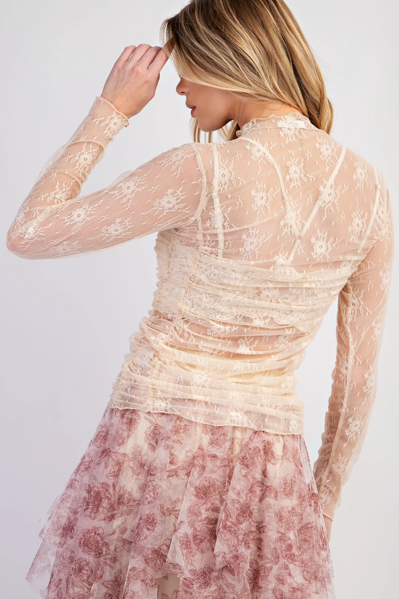 Ivory Ruched Sheer Lace Top sold by Pinkblush product image thumbnail 4