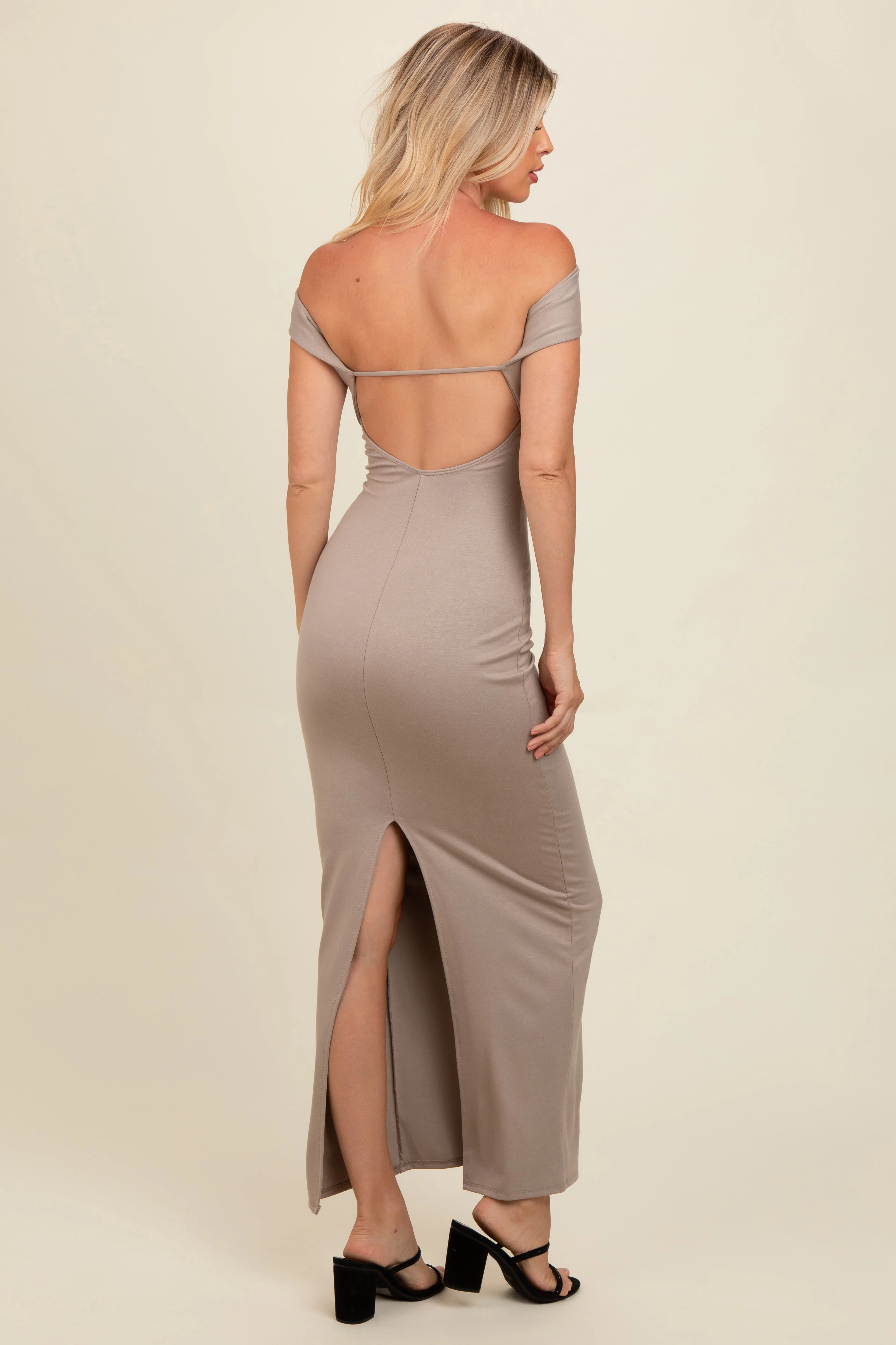 Beige Strapless Low Back Maxi Dress sold by Pinkblush product image thumbnail 4