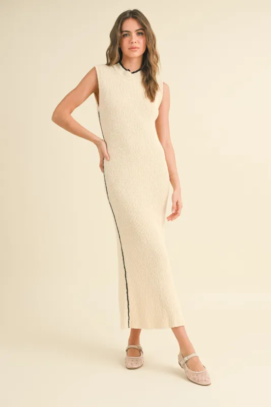 Cream Contrast Trim Sleeveless Maternity Dress sold by Pinkblush