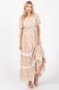 Taupe Floral Lace Trim Maxi Dress sold by Pinkblush