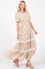 Taupe Floral Lace Trim Maxi Dress sold by Pinkblush