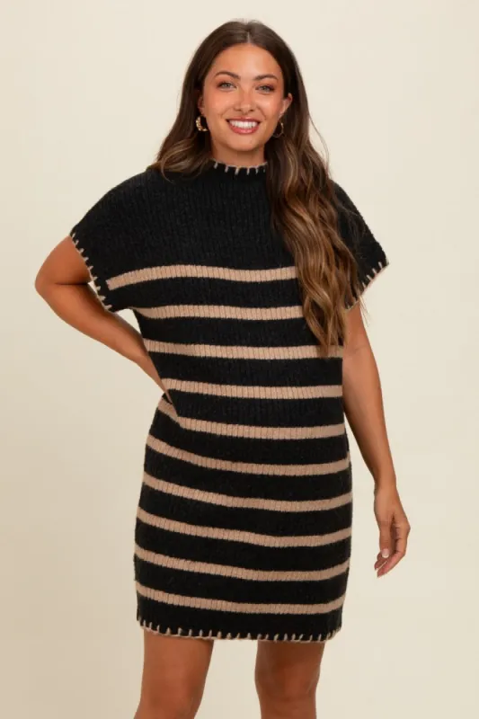 Black Striped Knit Contrast Stitch Maternity Mini Dress sold by Pinkblush