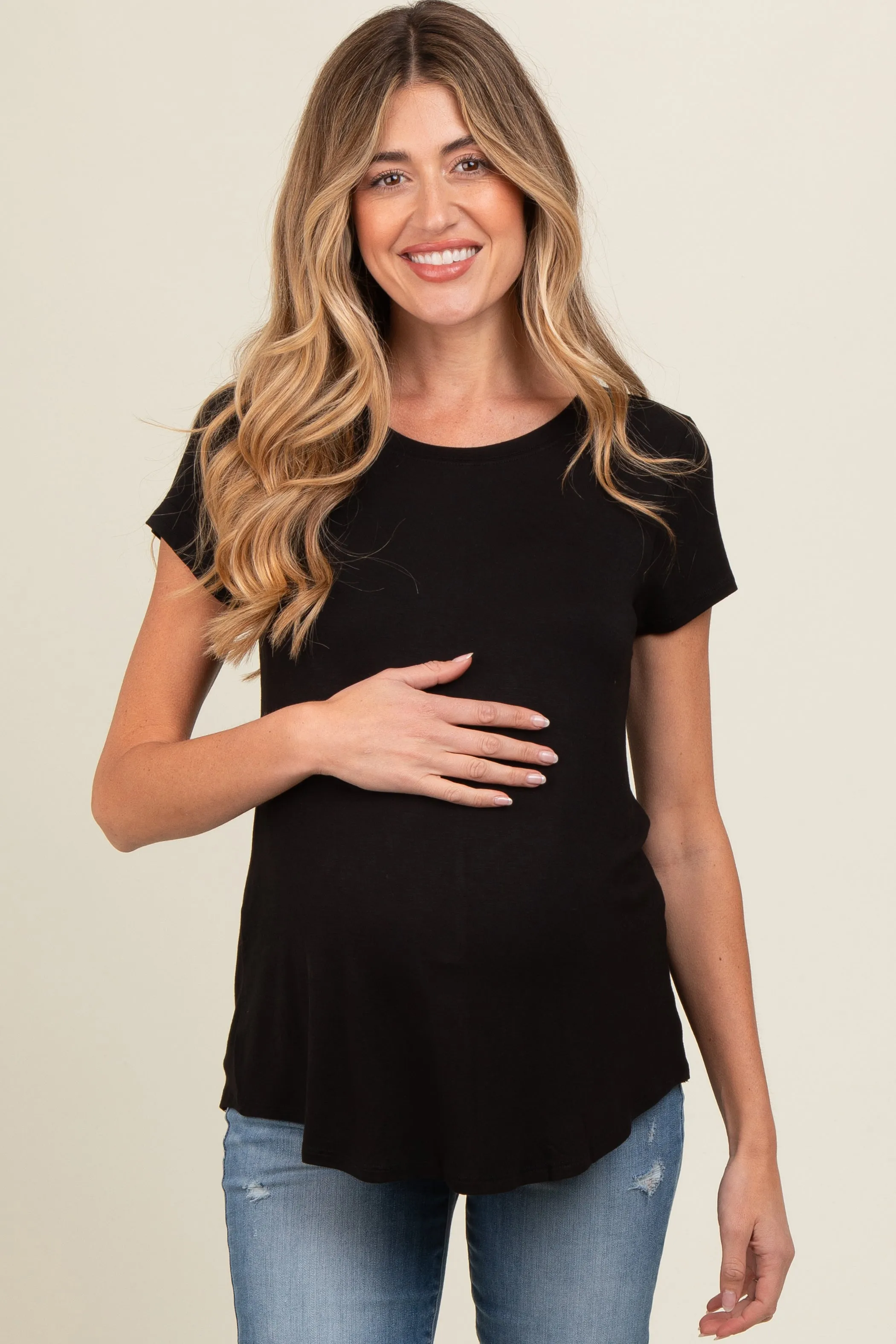 Black Basic Short Sleeve Maternity Top sold by Pinkblush product image thumbnail 2