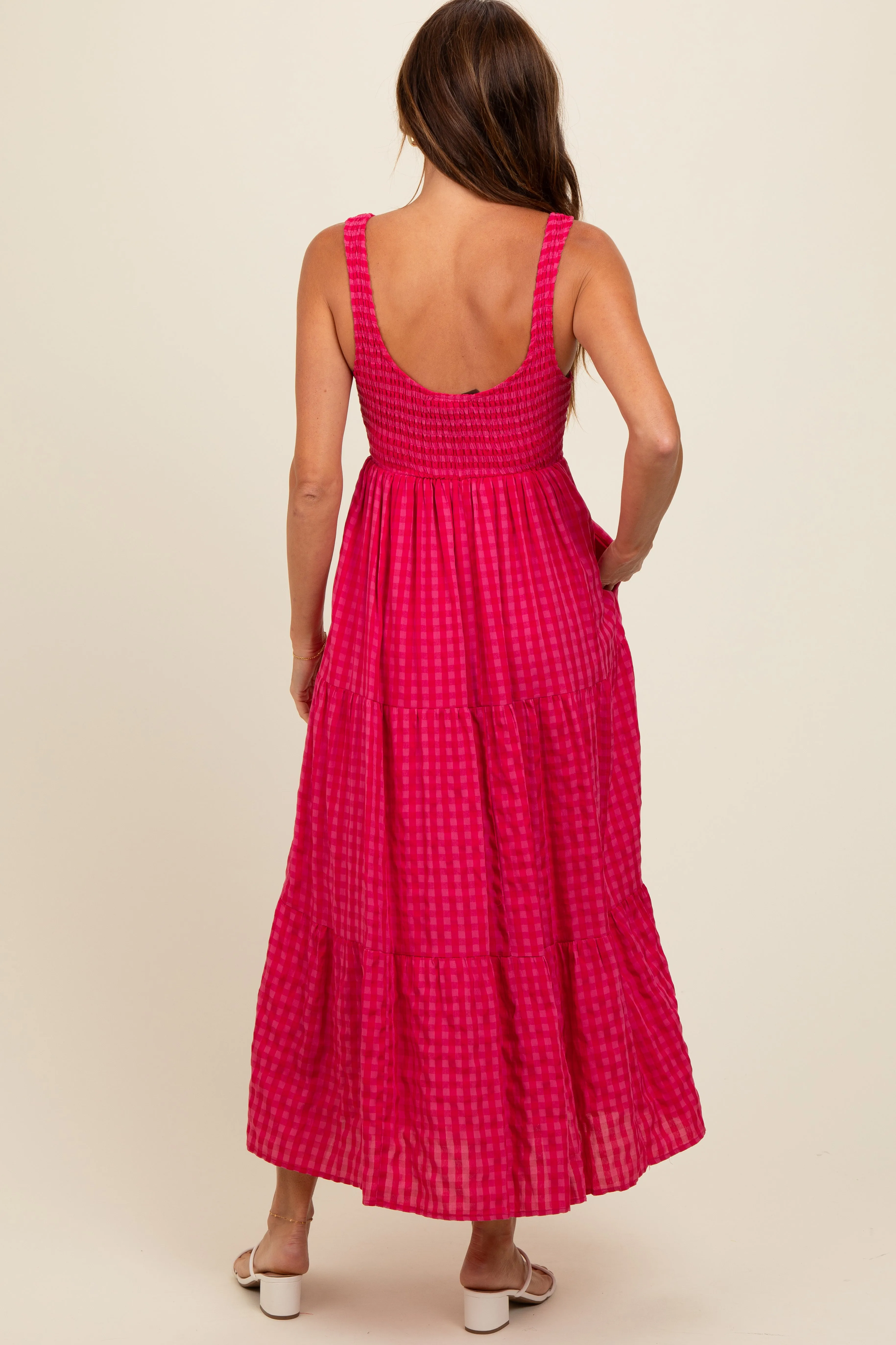 Coral Plaid Tiered Maxi Dress sold by Pinkblush product image thumbnail 4