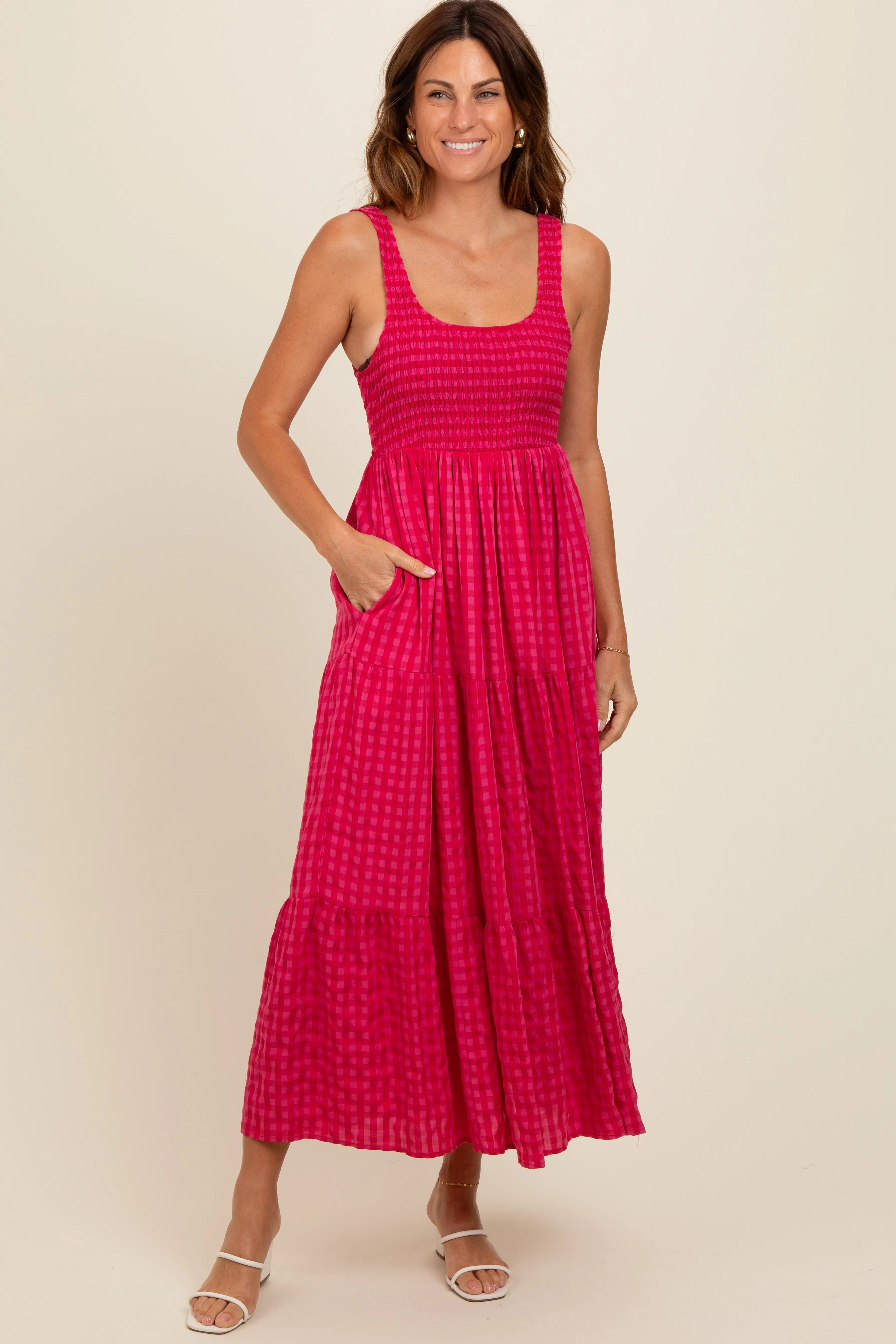 Coral Plaid Tiered Maxi Dress sold by Pinkblush product image thumbnail 2