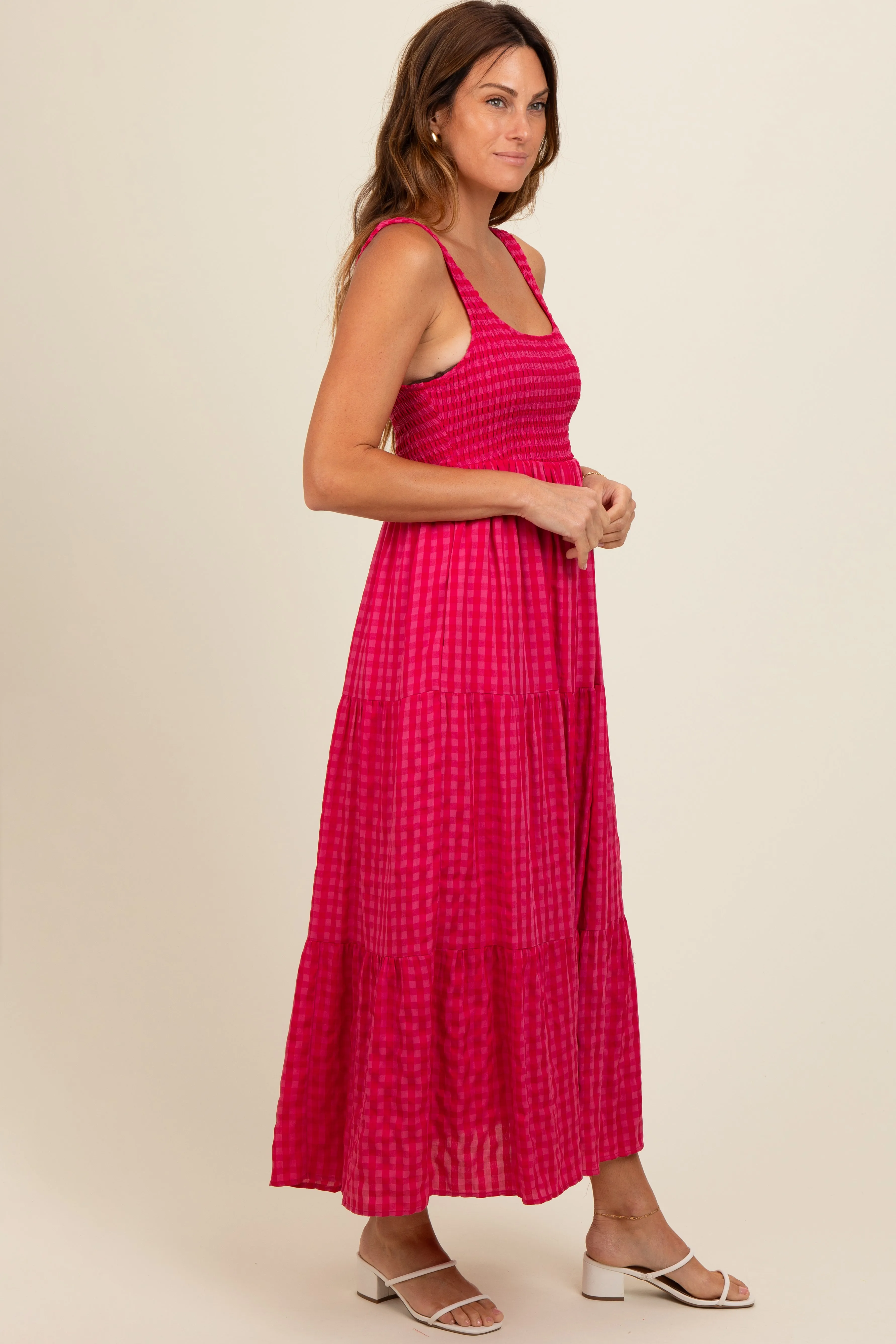 Coral Plaid Tiered Maxi Dress sold by Pinkblush product image thumbnail 3