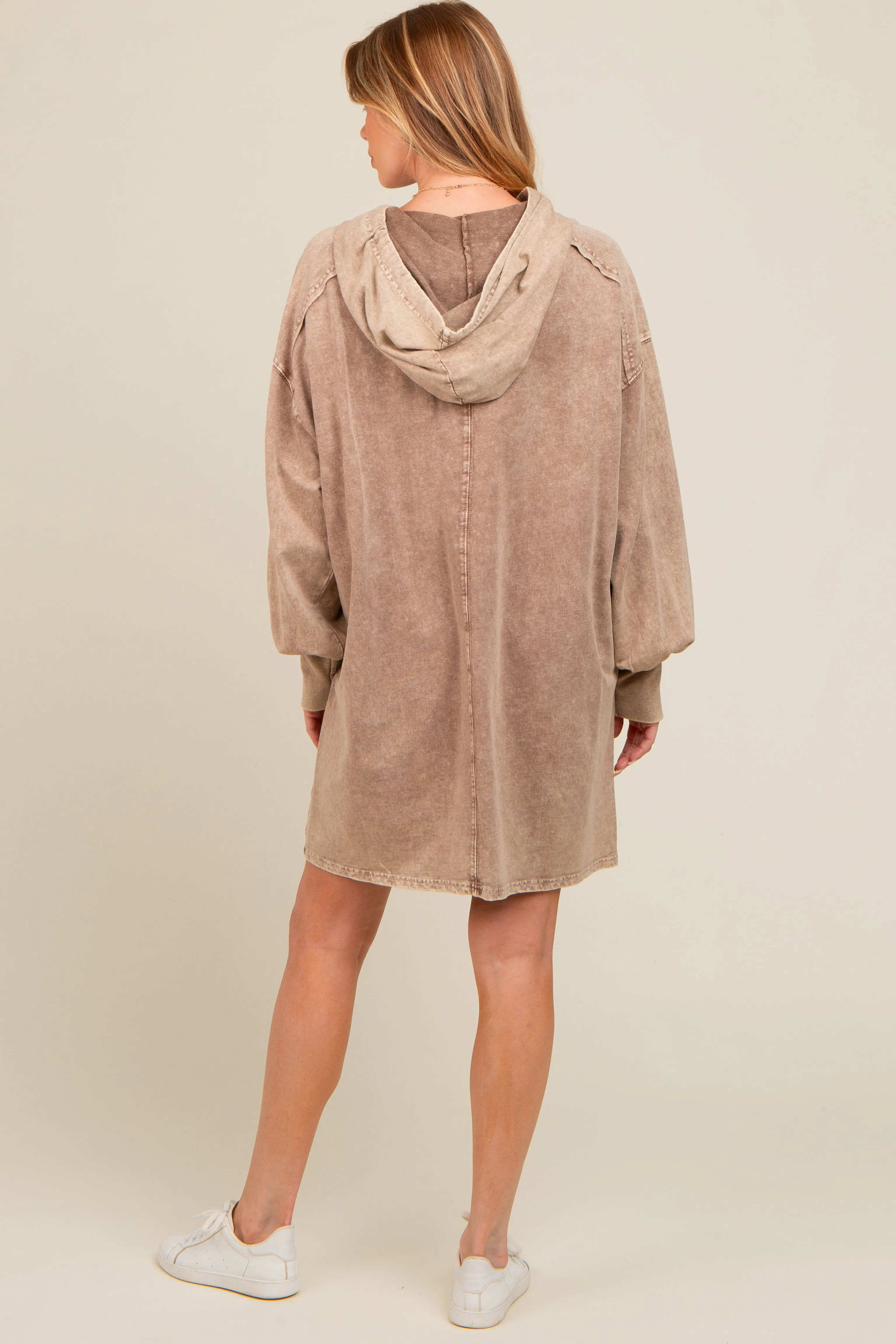Mocha Mineral Wash Maternity Hoodie Dress sold by Pinkblush product image thumbnail 3
