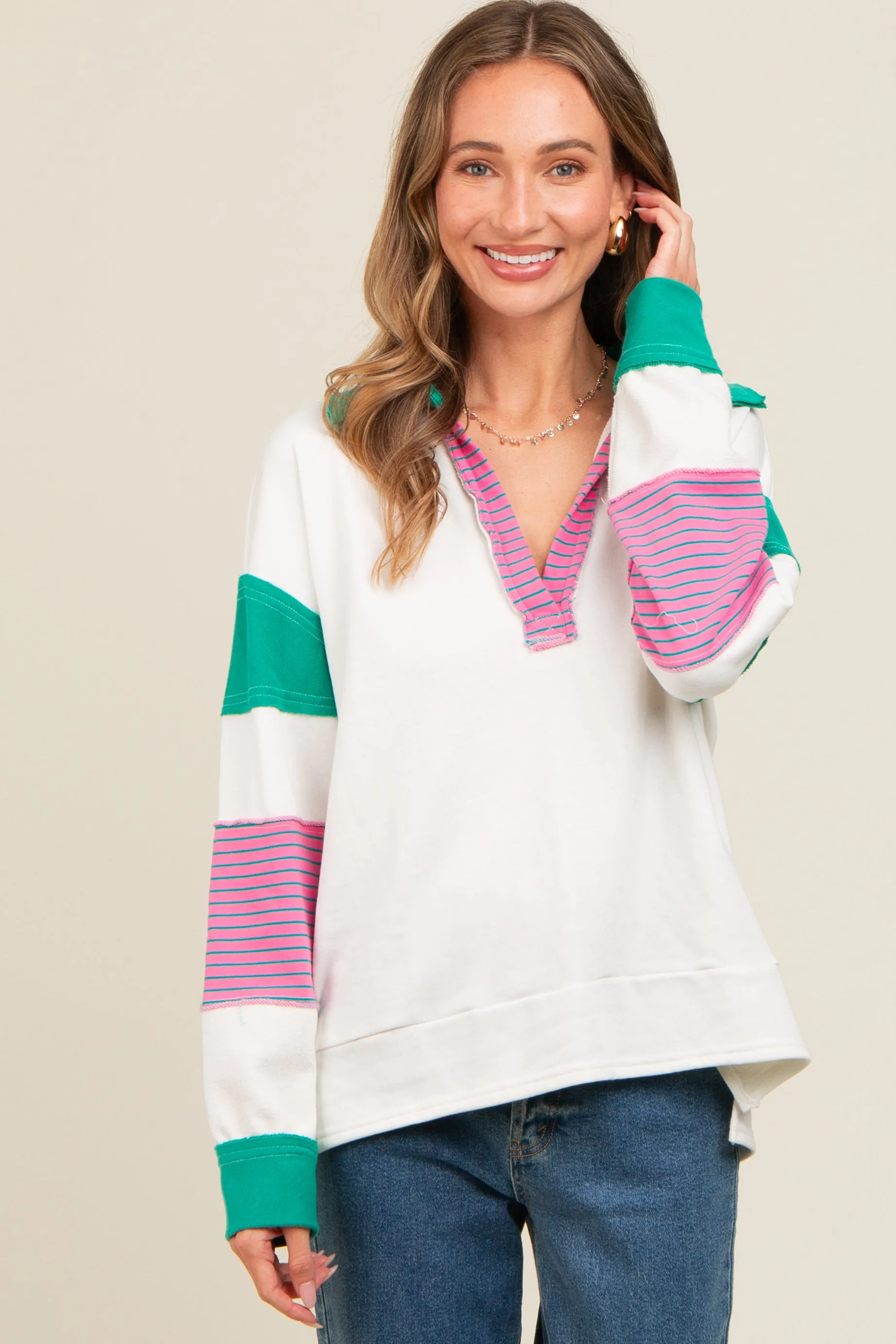 Green Raw Hem Long Sleeve Polo Top sold by Pinkblush product image thumbnail 2