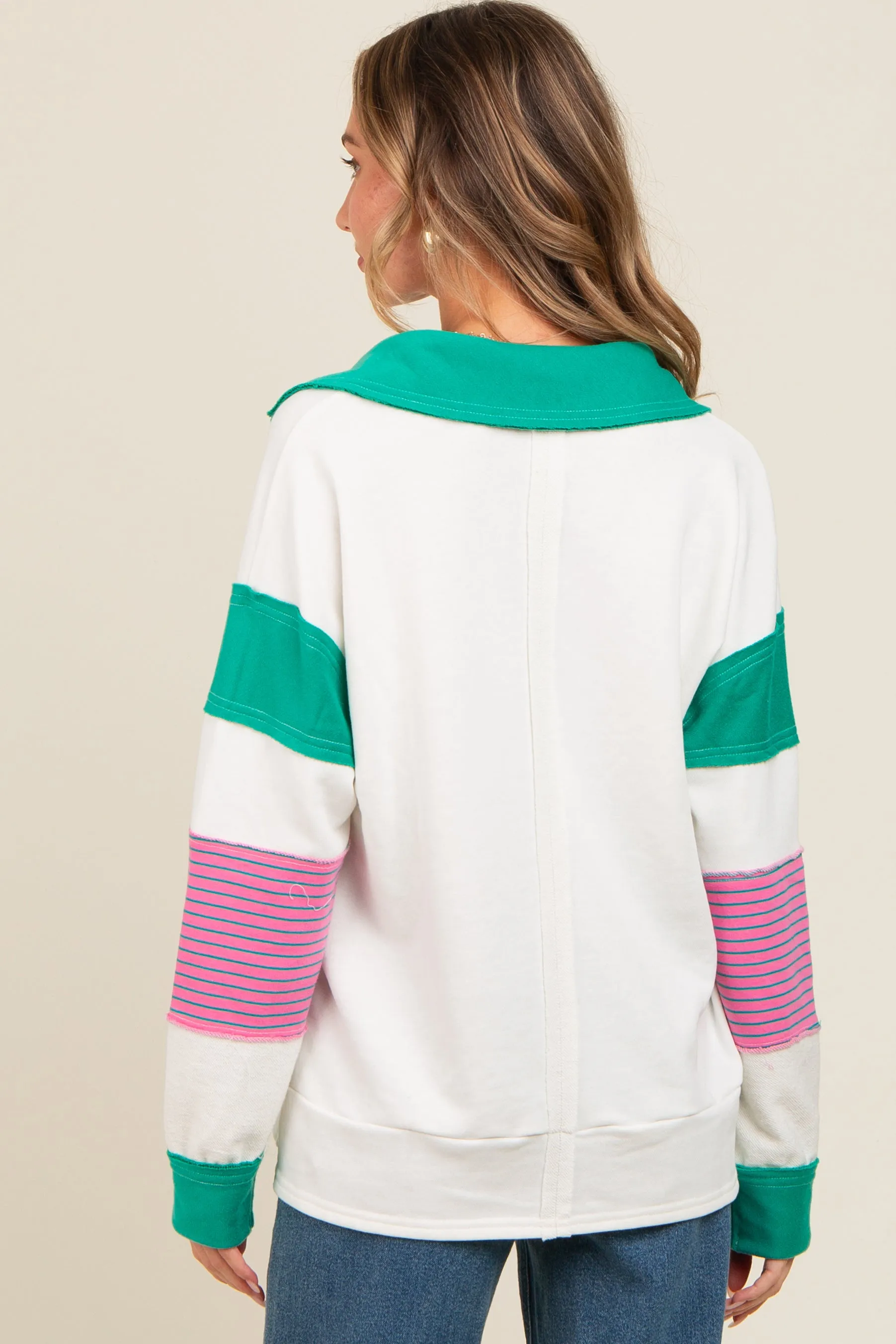 Green Raw Hem Long Sleeve Polo Top sold by Pinkblush product image thumbnail 4