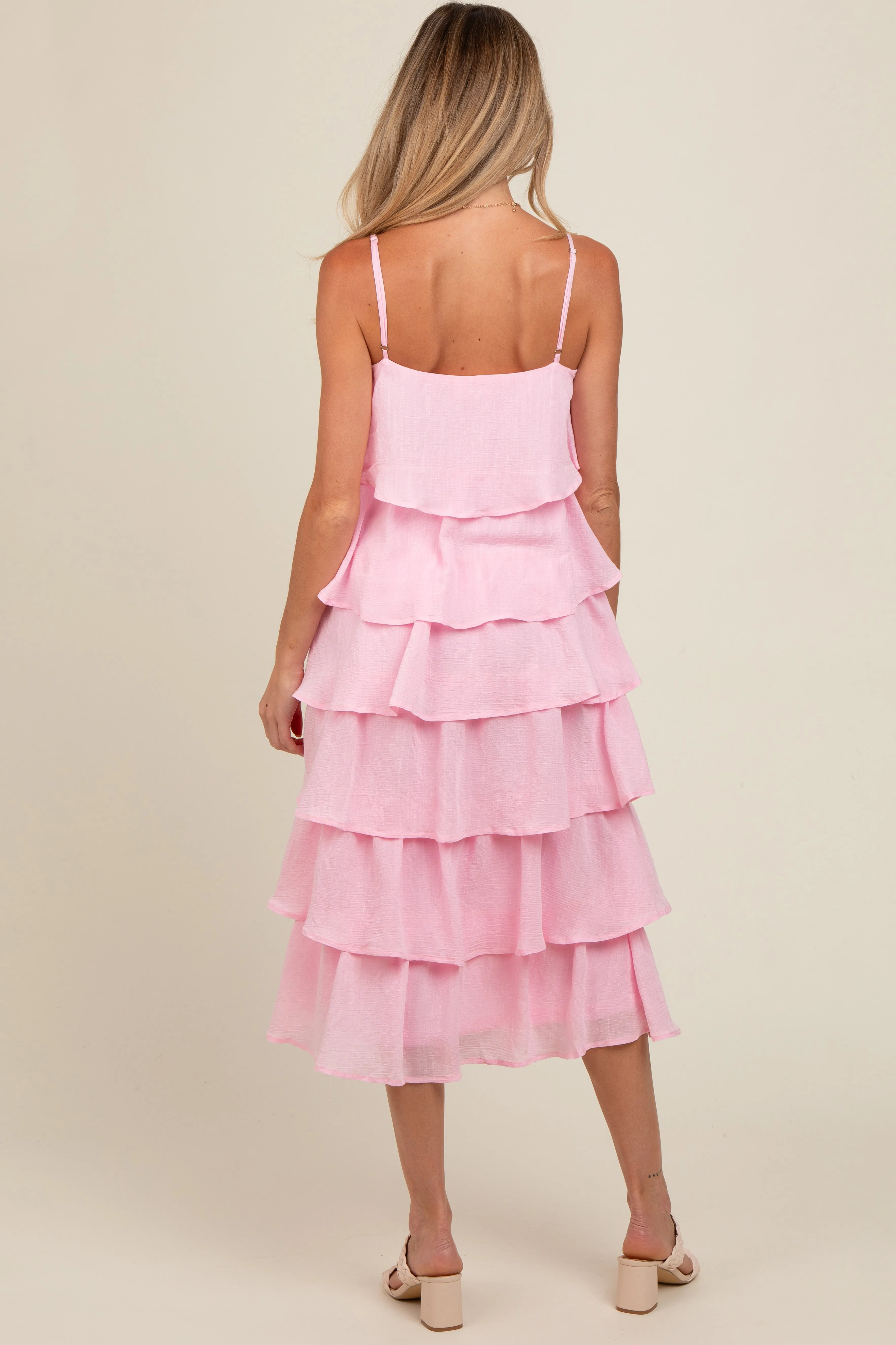 Light Pink Tiered Maternity Midi Dress sold by Pinkblush product image thumbnail 3