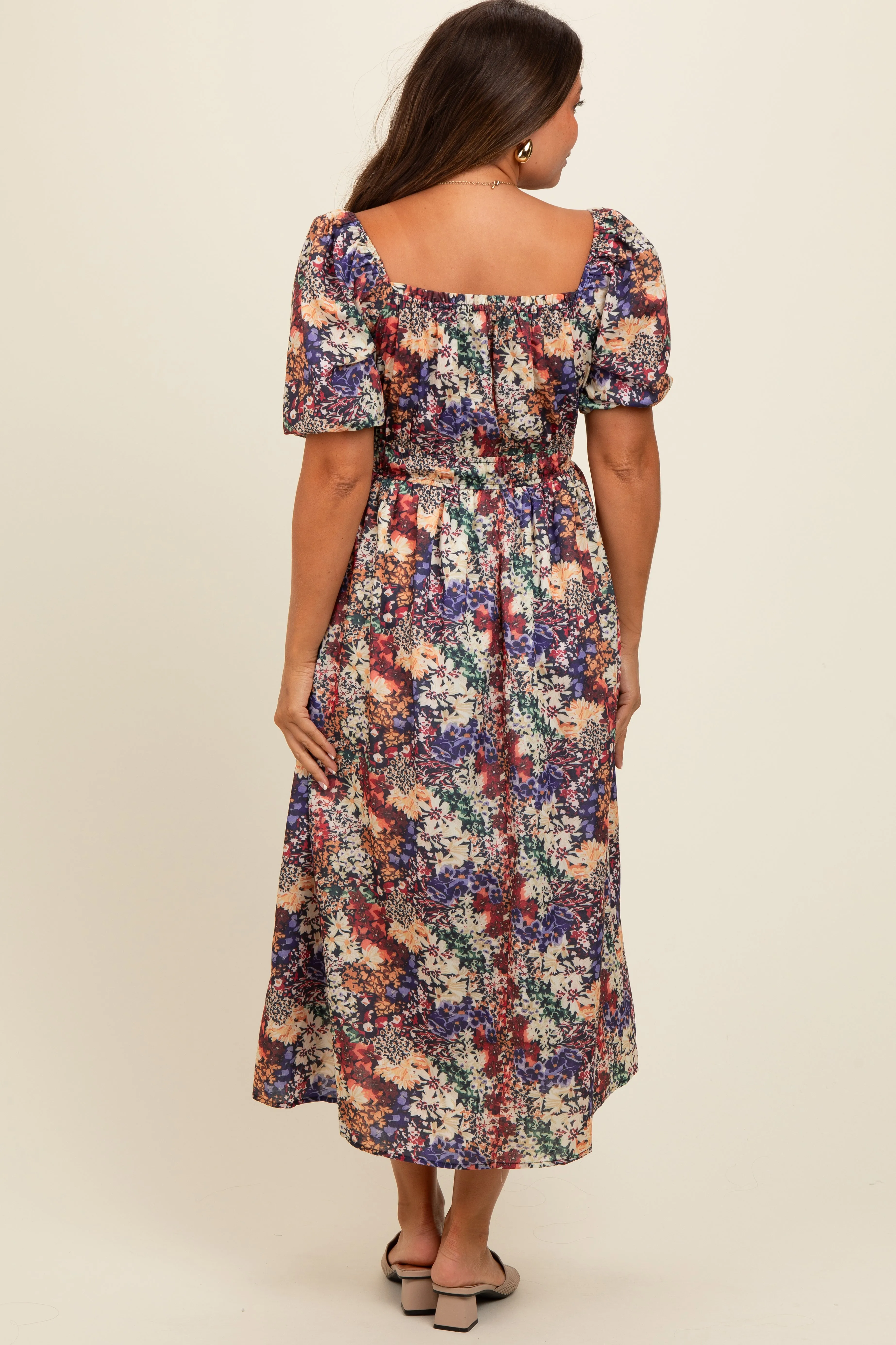 Black Floral Puff Sleeve Maternity Midi Dress sold by Pinkblush product image thumbnail 4