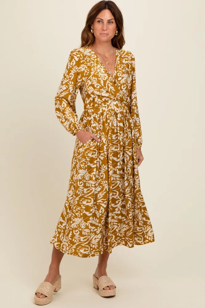 Gold Abstract Floral Gathered Front Midi Dress sold by Pinkblush product image thumbnail 2