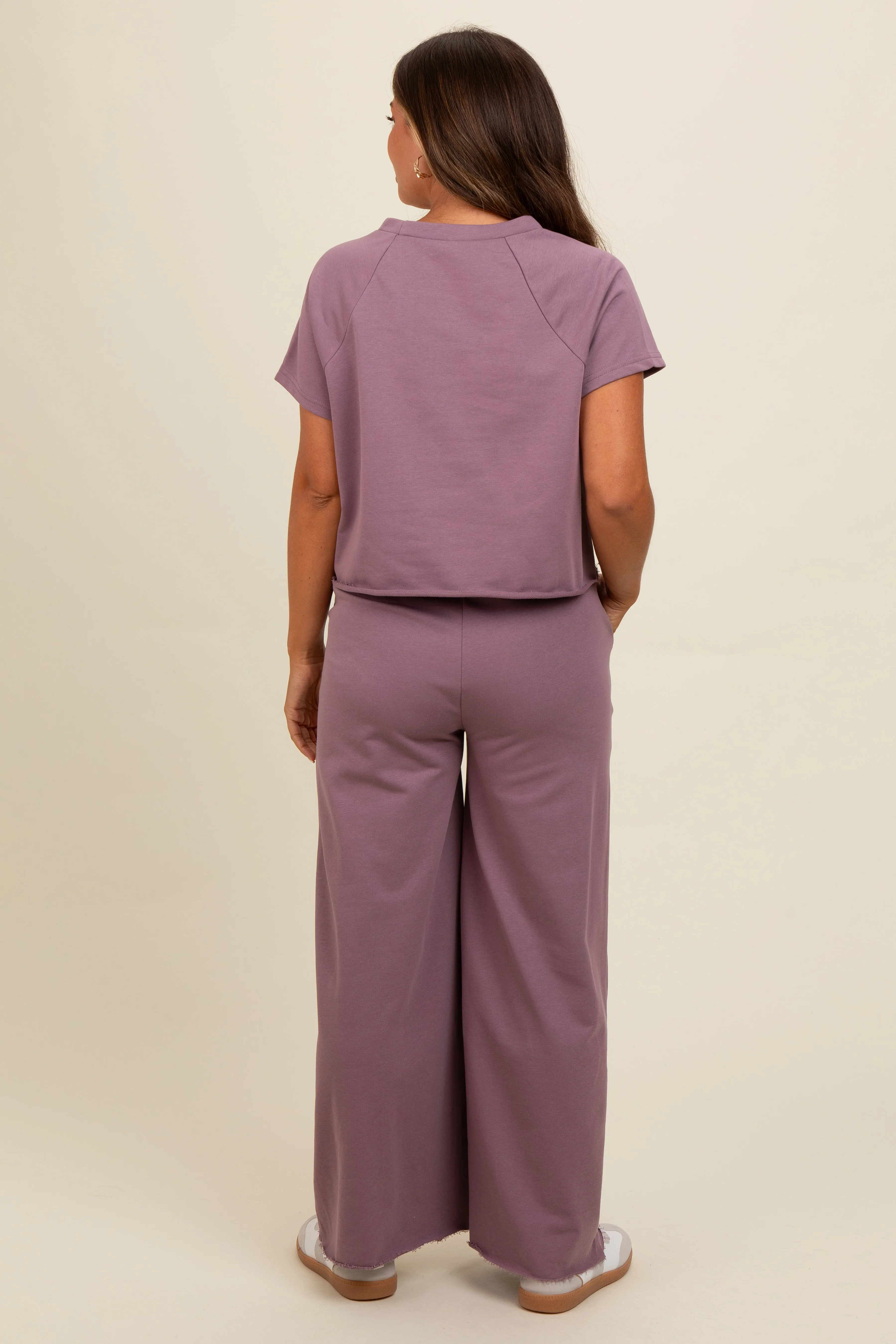 Mauve Basic Tee And Wide Leg Pant Maternity Set sold by Pinkblush product image thumbnail 3